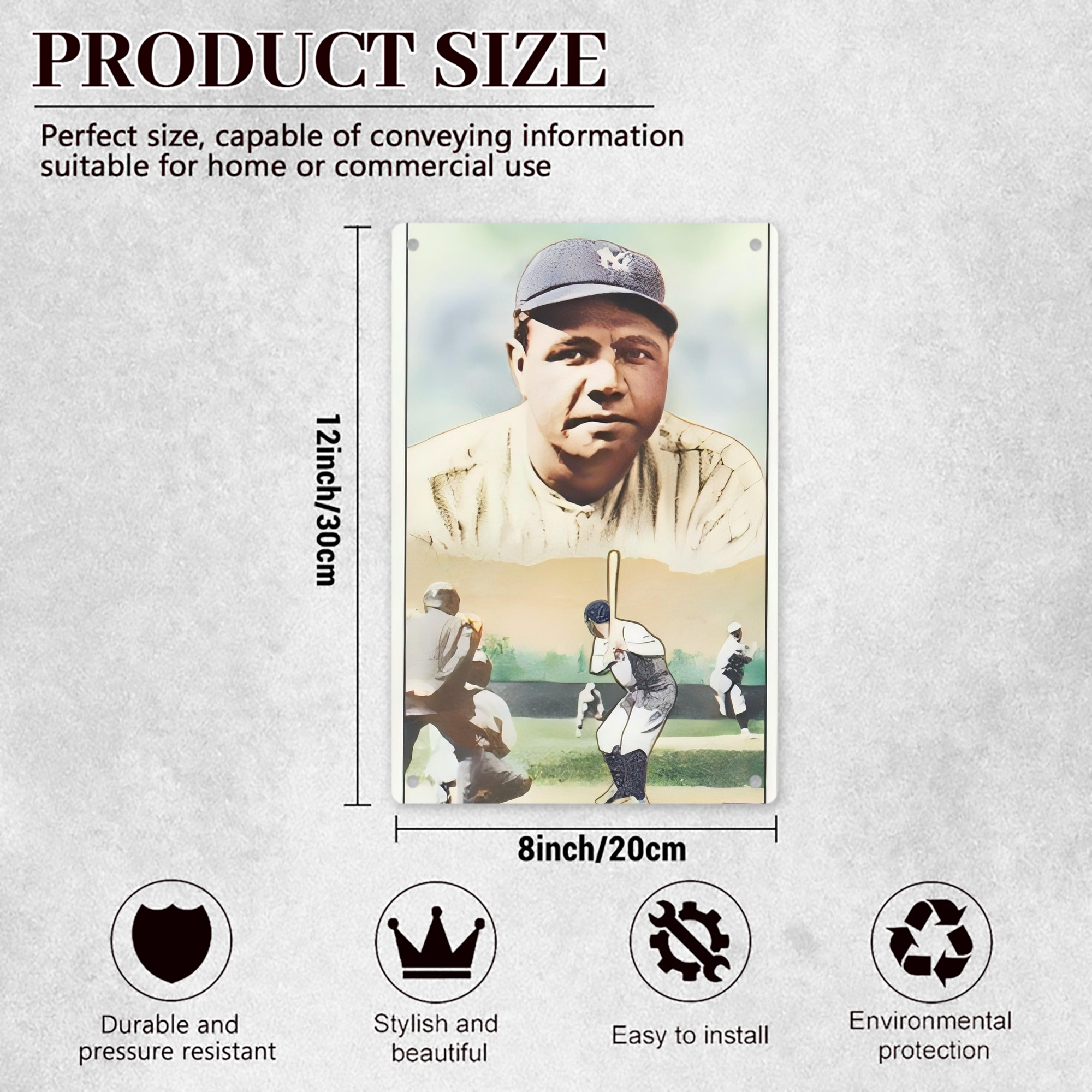 Babe Ruth 18 8x12inch Vertical Aluminum Sign - Durable Fade-Resistant Indoor/Outdoor Safety & Information Plaque For Office, Hotel, Restaurant, Bar, Public Spaces