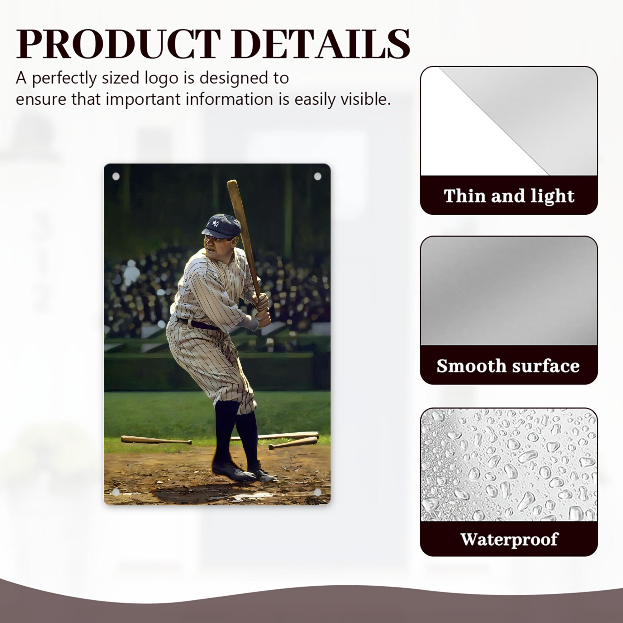 Babe Ruth 19 8x12inch Vertical Aluminum Sign - Durable Fade-Resistant Indoor/Outdoor Safety & Information Plaque For Office, Hotel, Restaurant, Bar, Public Spaces