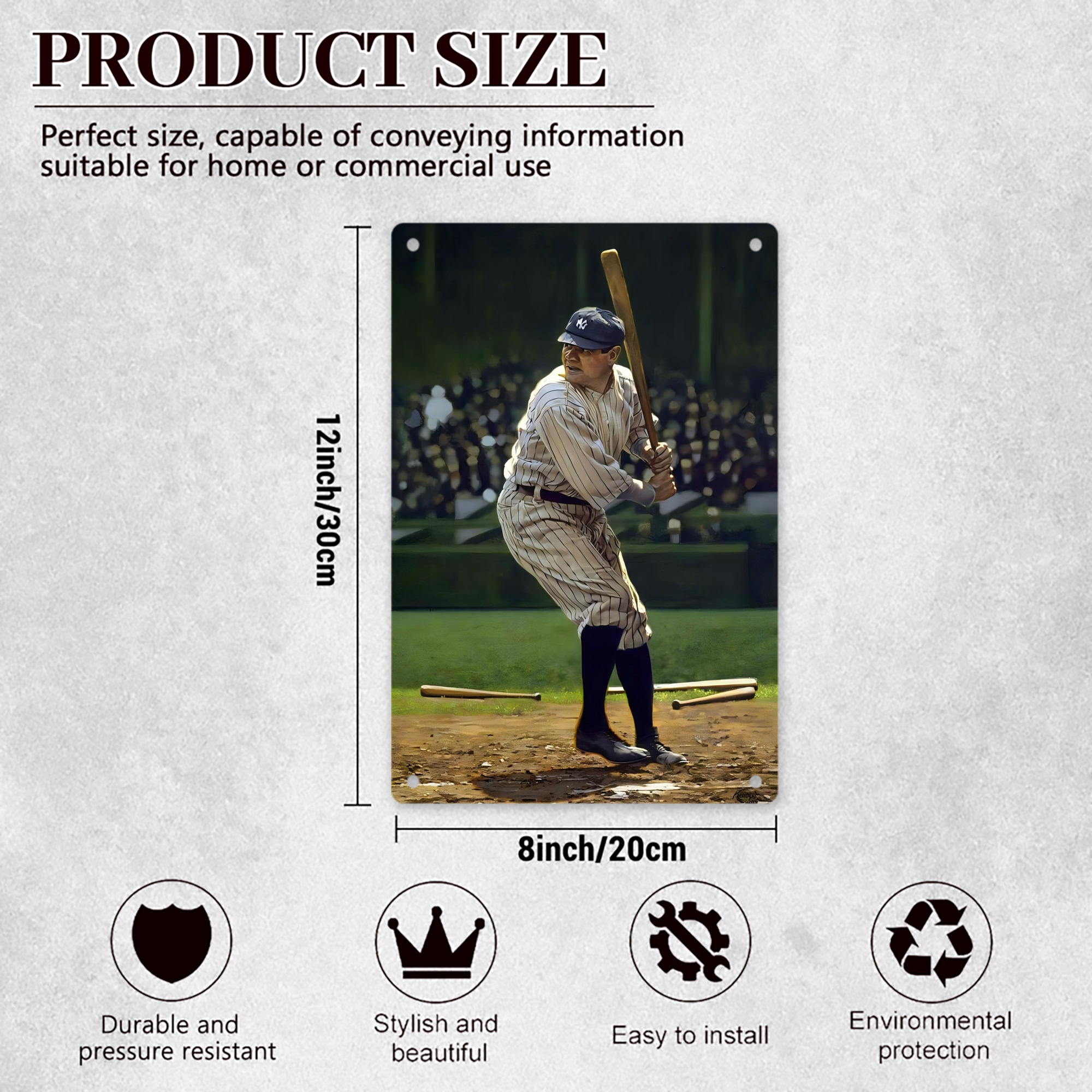 Babe Ruth 19 8x12inch Vertical Aluminum Sign - Durable Fade-Resistant Indoor/Outdoor Safety & Information Plaque For Office, Hotel, Restaurant, Bar, Public Spaces
