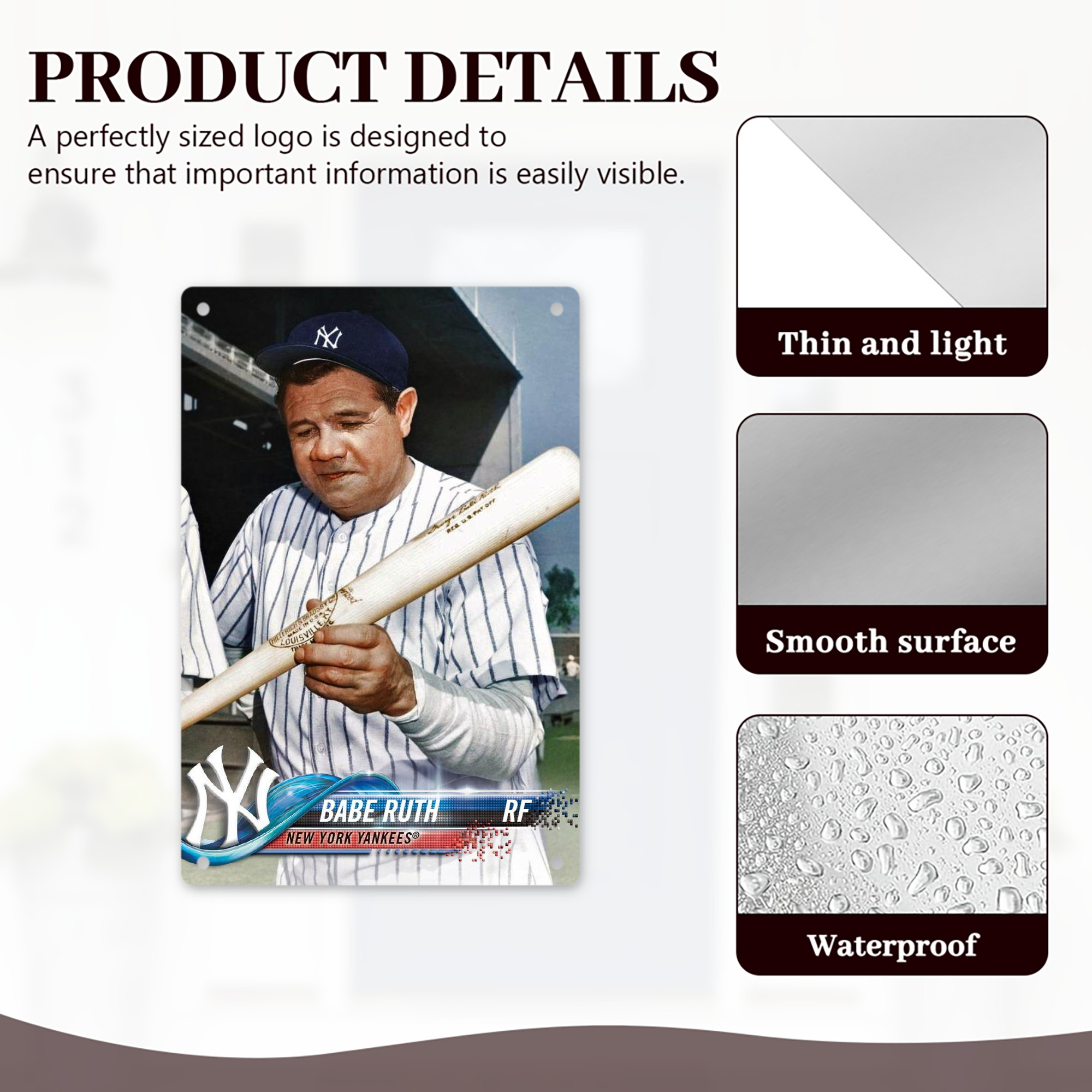 Babe Ruth 20 8x12inch Vertical Aluminum Sign - Durable Fade-Resistant Indoor/Outdoor Safety & Information Plaque For Office, Hotel, Restaurant, Bar, Public Spaces