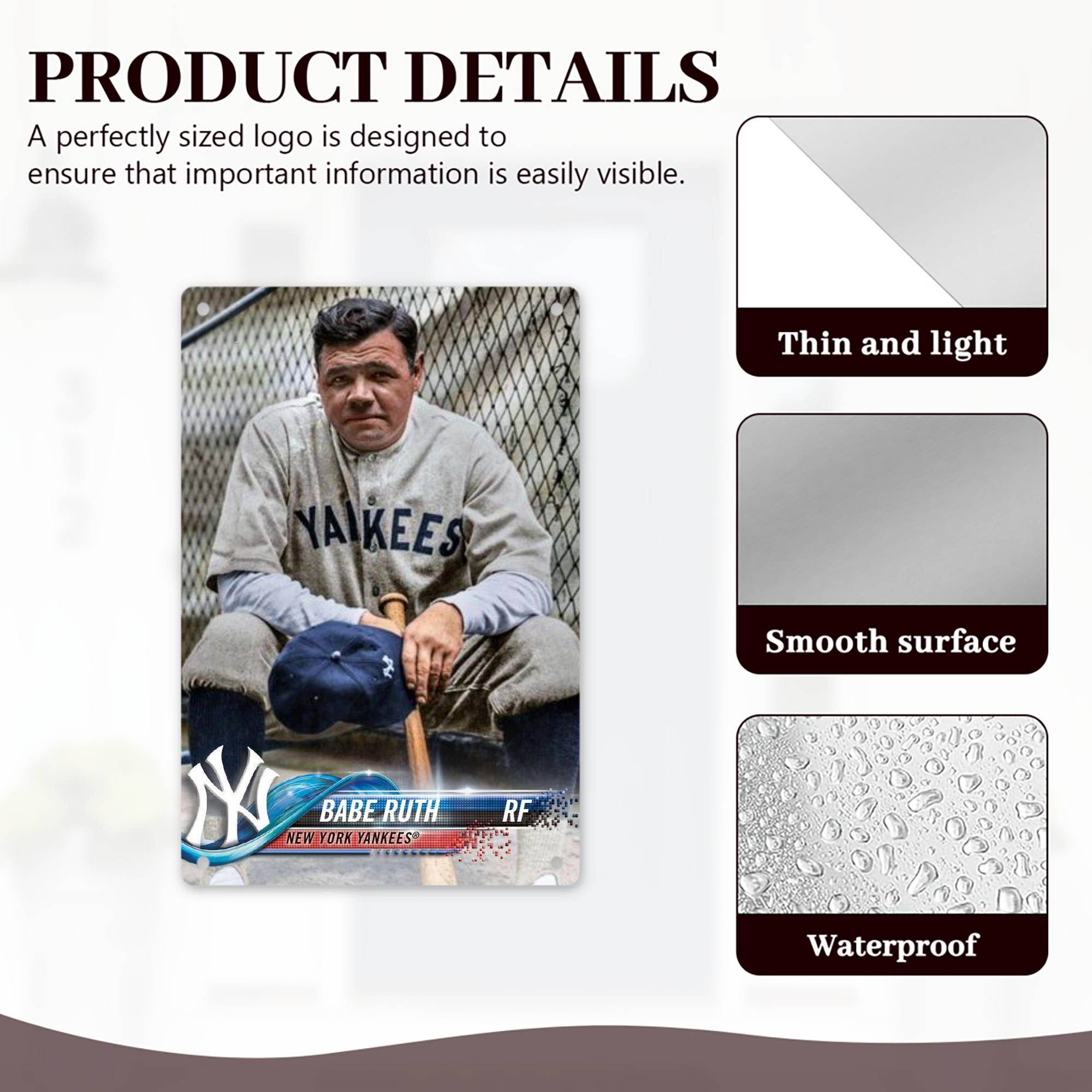 Babe Ruth 24 8x12inch Vertical Aluminum Sign - Durable Fade-Resistant Indoor/Outdoor Safety & Information Plaque For Office, Hotel, Restaurant, Bar, Public Spaces