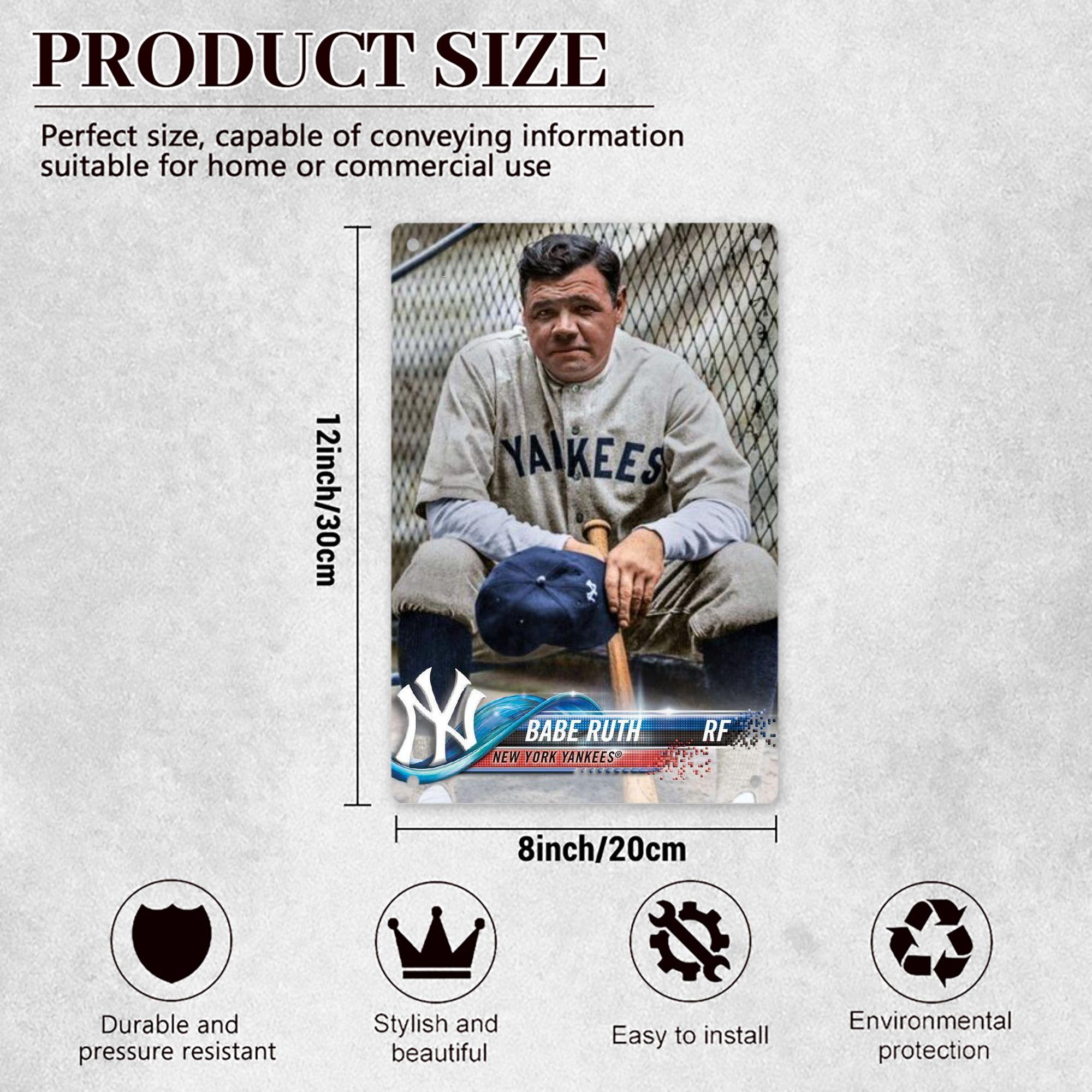 Babe Ruth 24 8x12inch Vertical Aluminum Sign - Durable Fade-Resistant Indoor/Outdoor Safety & Information Plaque For Office, Hotel, Restaurant, Bar, Public Spaces