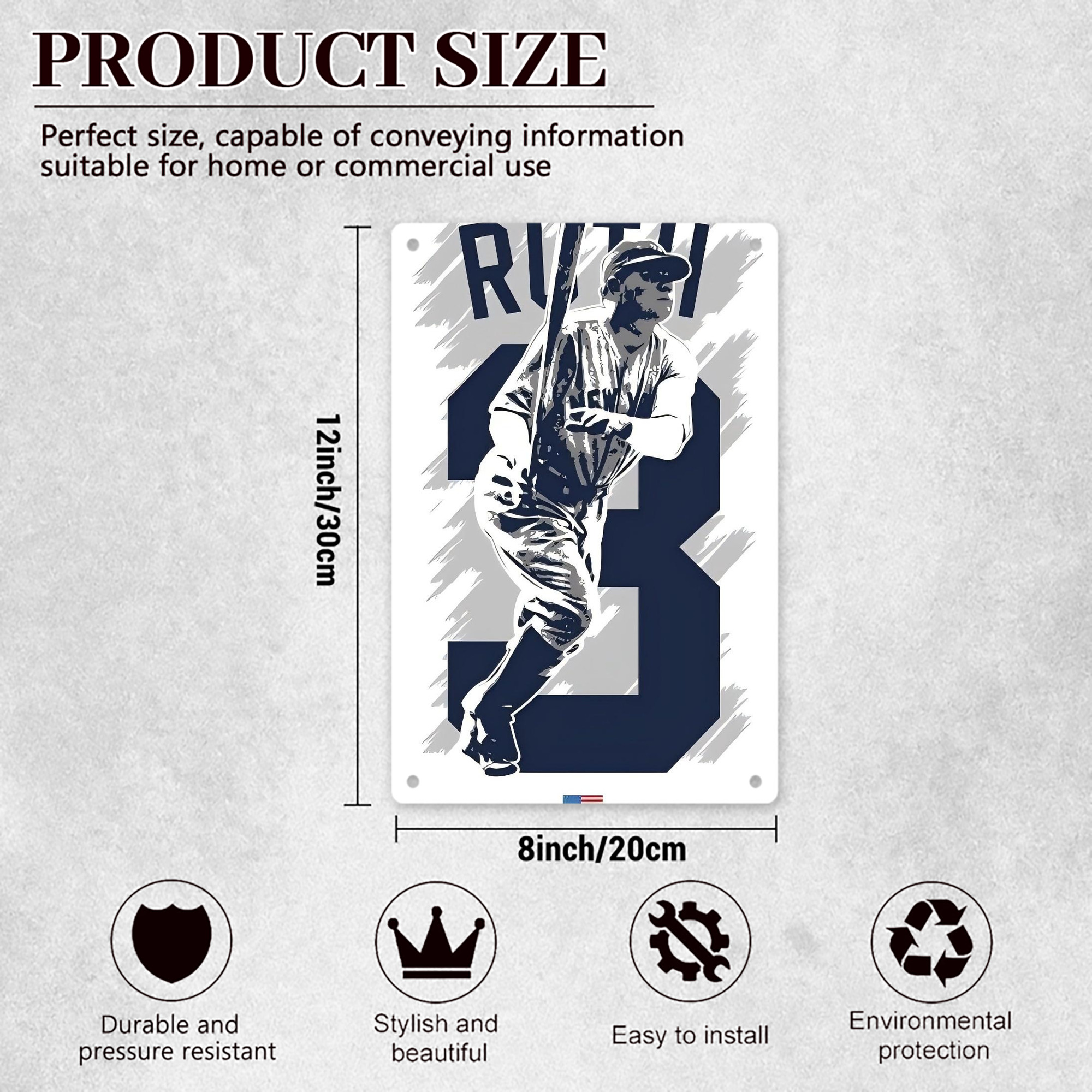 Babe Ruth 27 8x12inch Vertical Aluminum Sign - Durable Fade-Resistant Indoor/Outdoor Safety & Information Plaque For Office, Hotel, Restaurant, Bar, Public Spaces