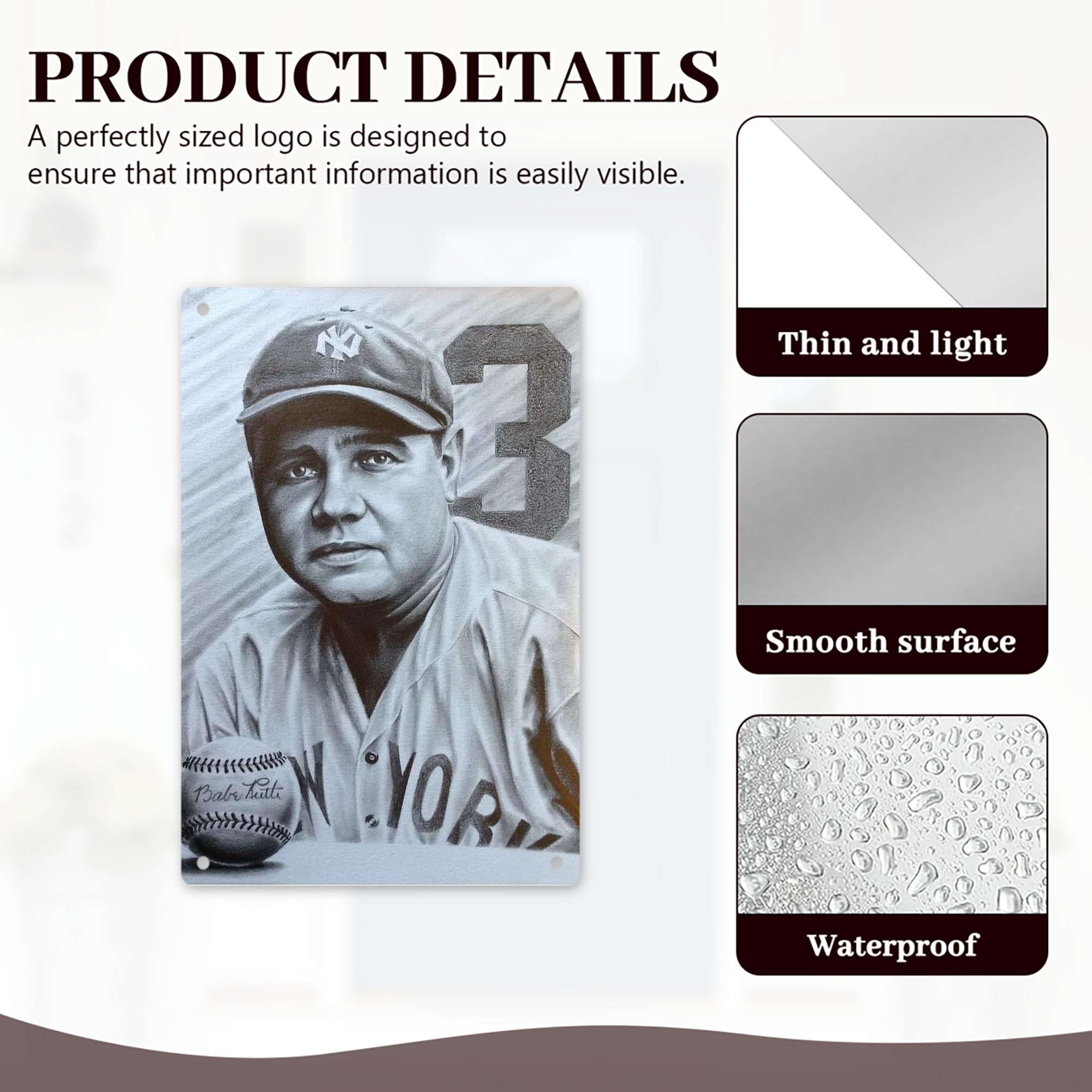 Babe Ruth 29 8x12inch Vertical Aluminum Sign - Durable Fade-Resistant Indoor/Outdoor Safety & Information Plaque For Office, Hotel, Restaurant, Bar, Public Spaces