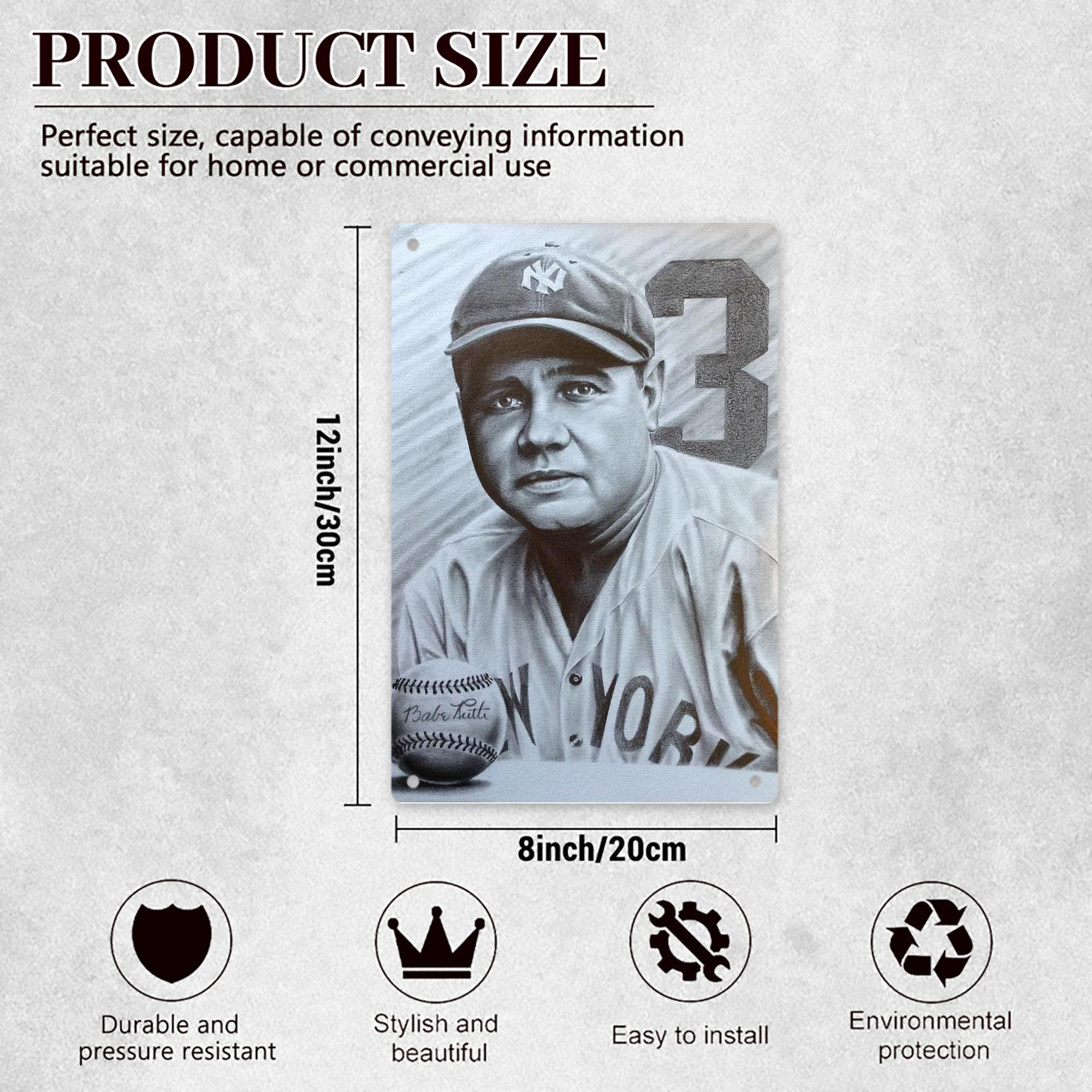 Babe Ruth 29 8x12inch Vertical Aluminum Sign - Durable Fade-Resistant Indoor/Outdoor Safety & Information Plaque For Office, Hotel, Restaurant, Bar, Public Spaces