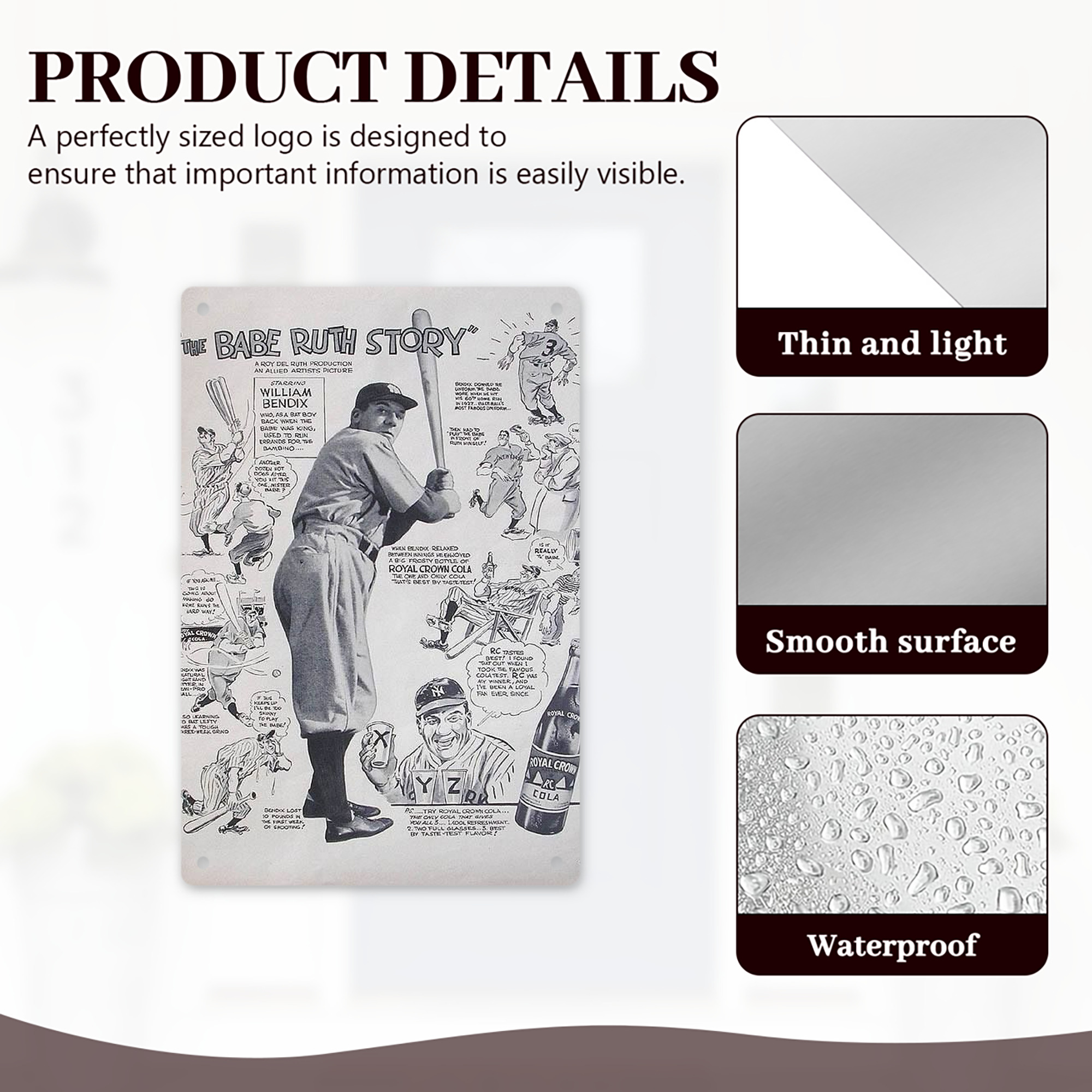 Babe Ruth 36 8x12inch Vertical Aluminum Sign - Durable Fade-Resistant Indoor/Outdoor Safety & Information Plaque For Office, Hotel, Restaurant, Bar, Public Spaces