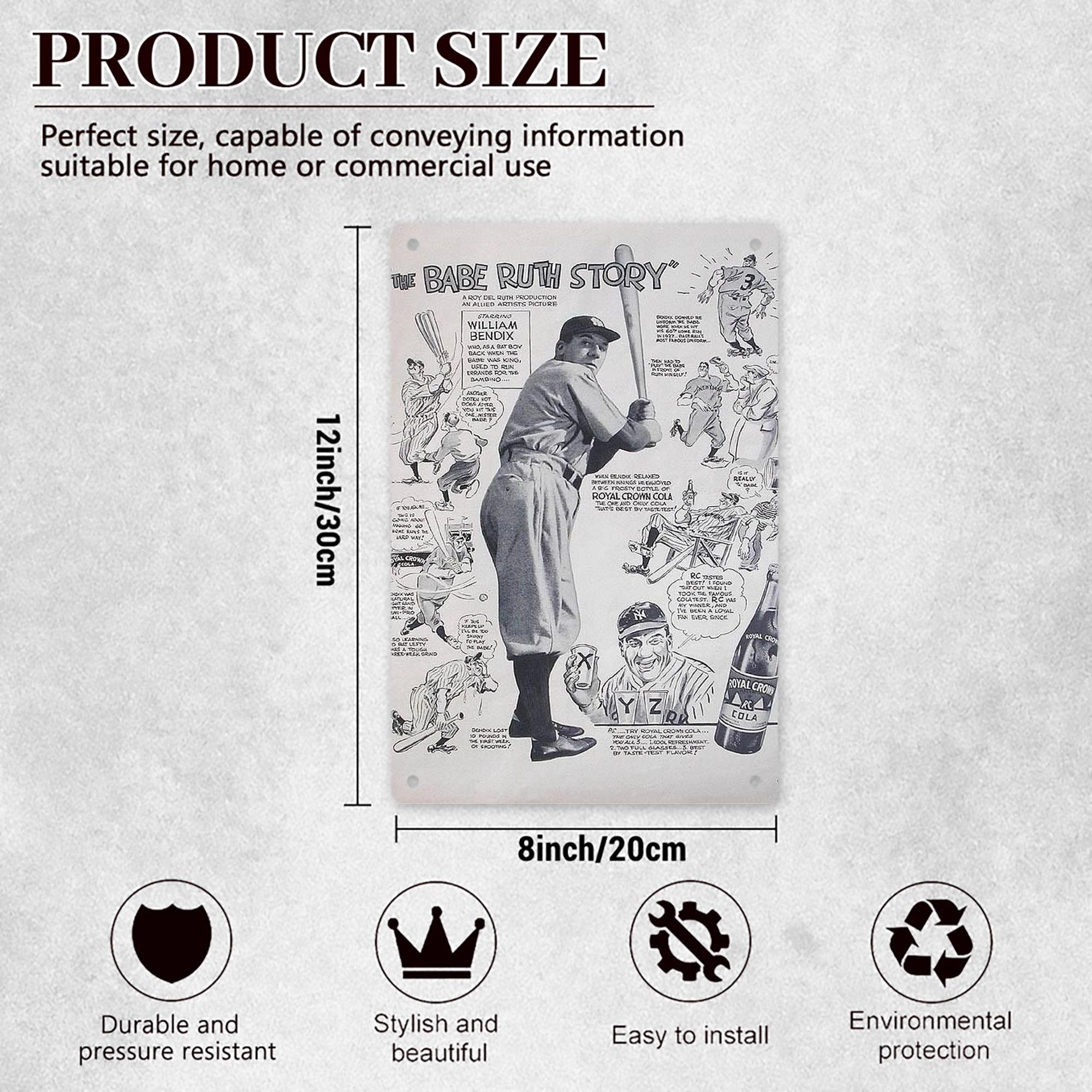 Babe Ruth 36 8x12inch Vertical Aluminum Sign - Durable Fade-Resistant Indoor/Outdoor Safety & Information Plaque For Office, Hotel, Restaurant, Bar, Public Spaces