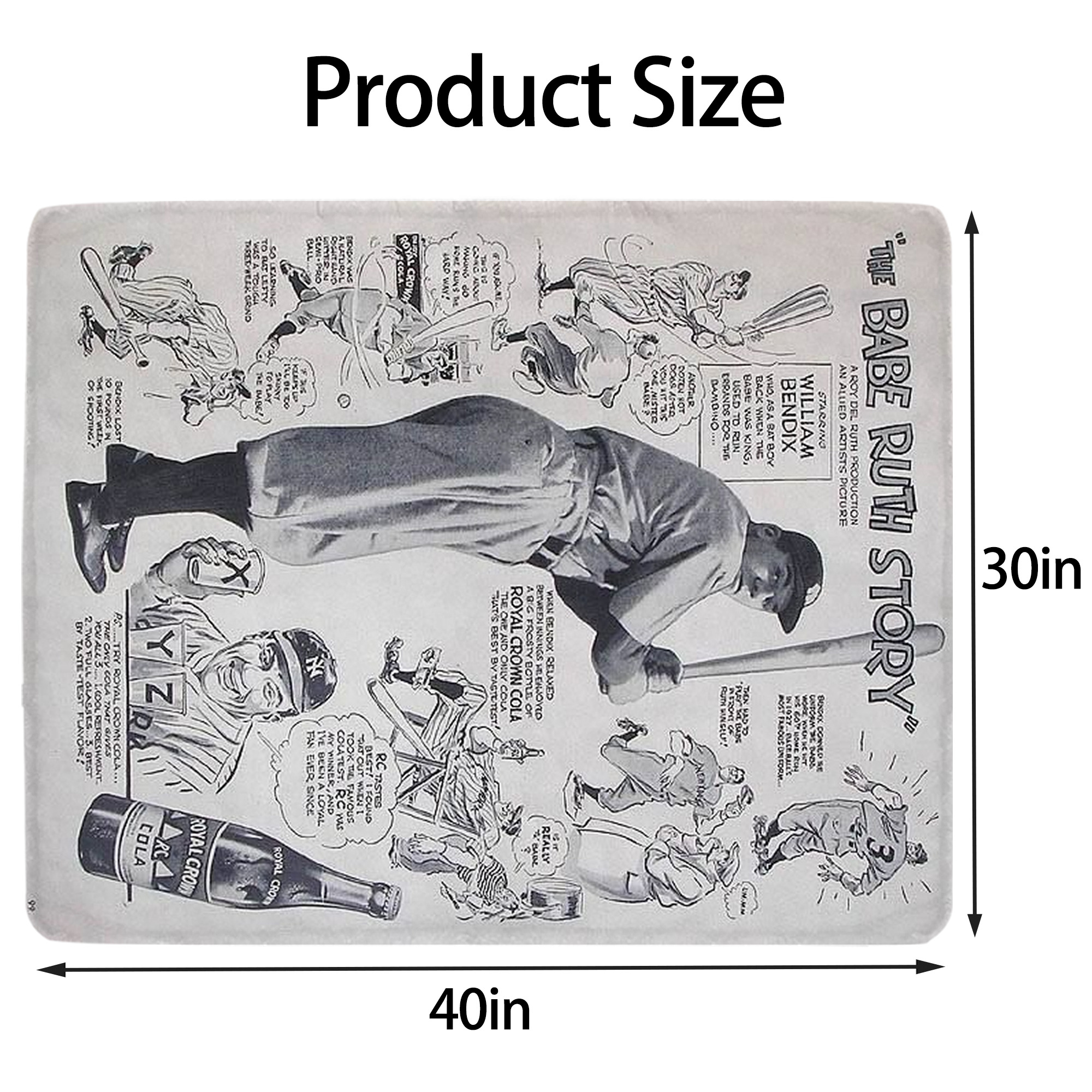 Babe Ruth 36 Soft Plush Fleece Blanket 30x40 Inch - 300GSM Flannel, Ultra Soft & Warm, Lightweight & Durable, Perfect For Kids, Adults, Couch, Bed, Camping, Travel, Gift For Family & Friends