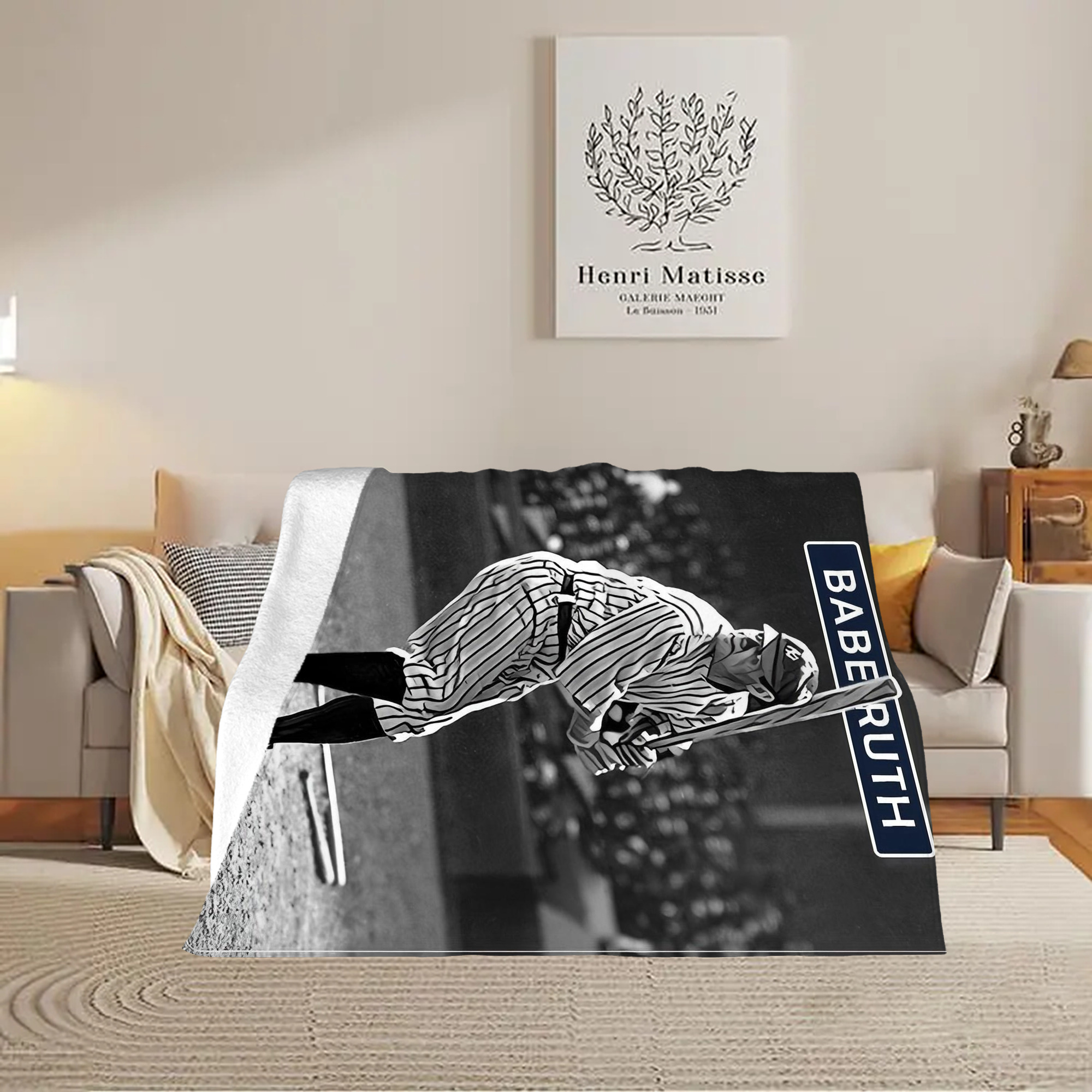 Babe Ruth 17 Soft Plush Fleece Blanket 30x40 Inch - 300GSM Flannel, Ultra Soft & Warm, Lightweight & Durable, Perfect For Kids, Adults, Couch, Bed, Camping, Travel, Gift For Family & Friends