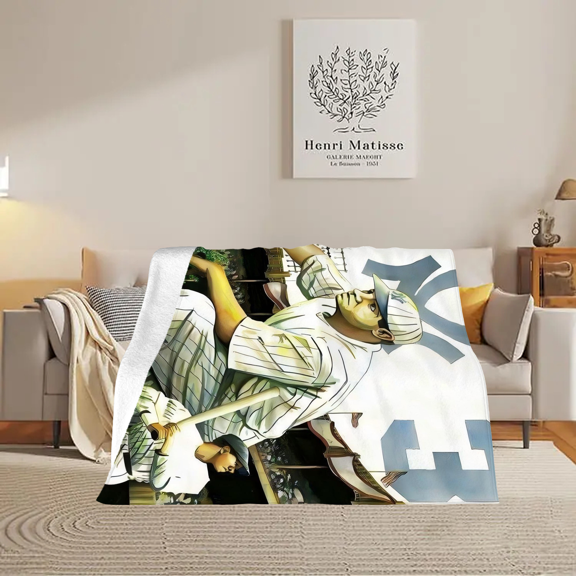 Babe Ruth 33 Soft Plush Fleece Blanket 30x40 Inch - 300GSM Flannel, Ultra Soft & Warm, Lightweight & Durable, Perfect For Kids, Adults, Couch, Bed, Camping, Travel, Gift For Family & Friends