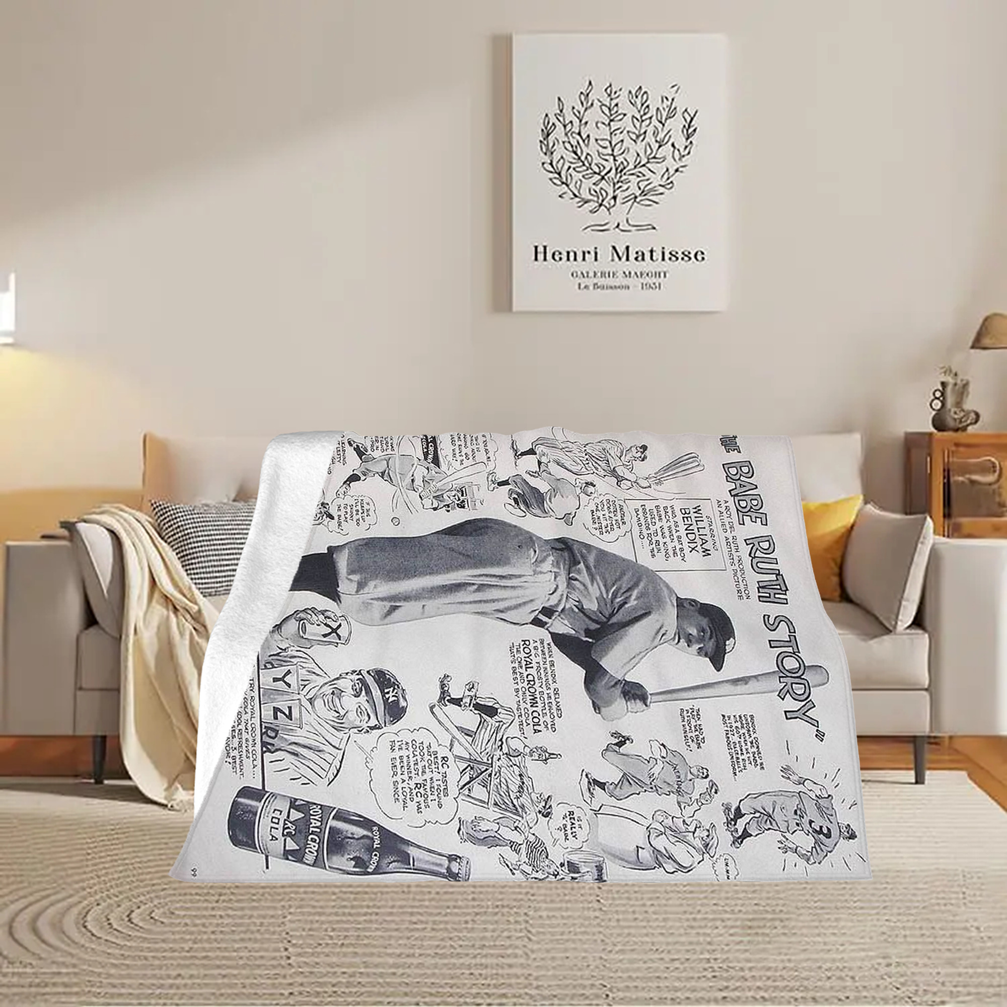 Babe Ruth 36 Soft Plush Fleece Blanket 30x40 Inch - 300GSM Flannel, Ultra Soft & Warm, Lightweight & Durable, Perfect For Kids, Adults, Couch, Bed, Camping, Travel, Gift For Family & Friends