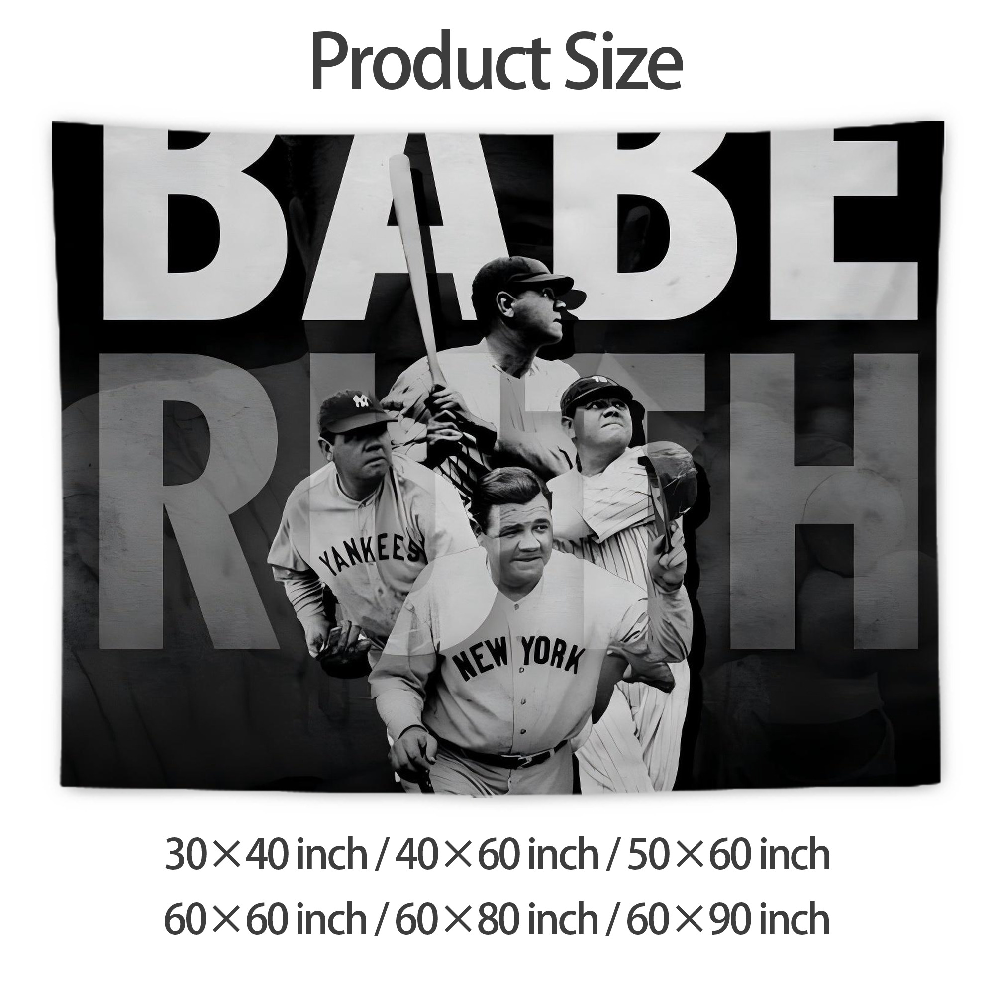 Babe Ruth 22 Wall Tapestry For Bedroom Aesthetic – Boho Style Polyester Fabric Wall Hanging With Hooks – 60 X 90 Inch Large Size, Lightweight, Durable, Easy To Hang