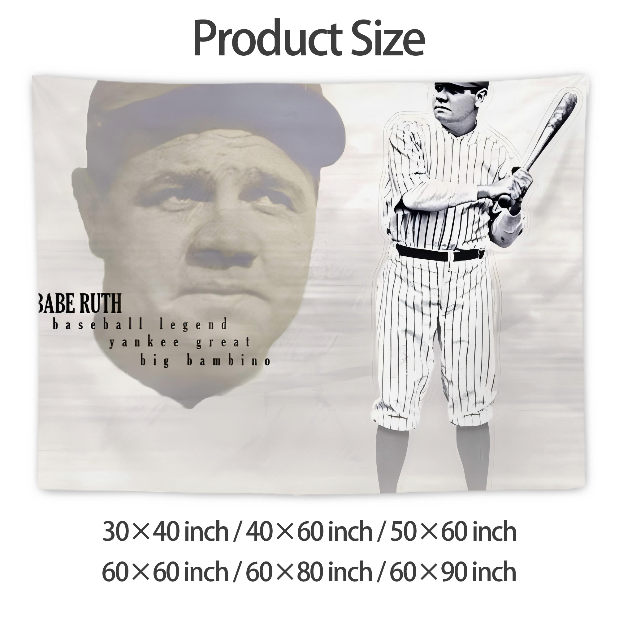 Babe Ruth 25 Wall Tapestry For Bedroom Aesthetic – Boho Style Polyester Fabric Wall Hanging With Hooks – 60 X 90 Inch Large Size, Lightweight, Durable, Easy To Hang