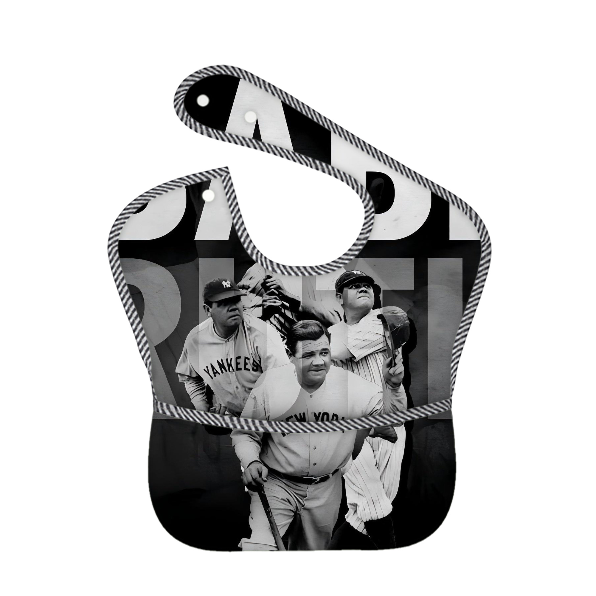 Babe Ruth 22 Adjustable Waterproof Toddler Bib – Full-Print Durable Polyester – Foldable Crumb Pocket – Easy Snap Closure – Soft