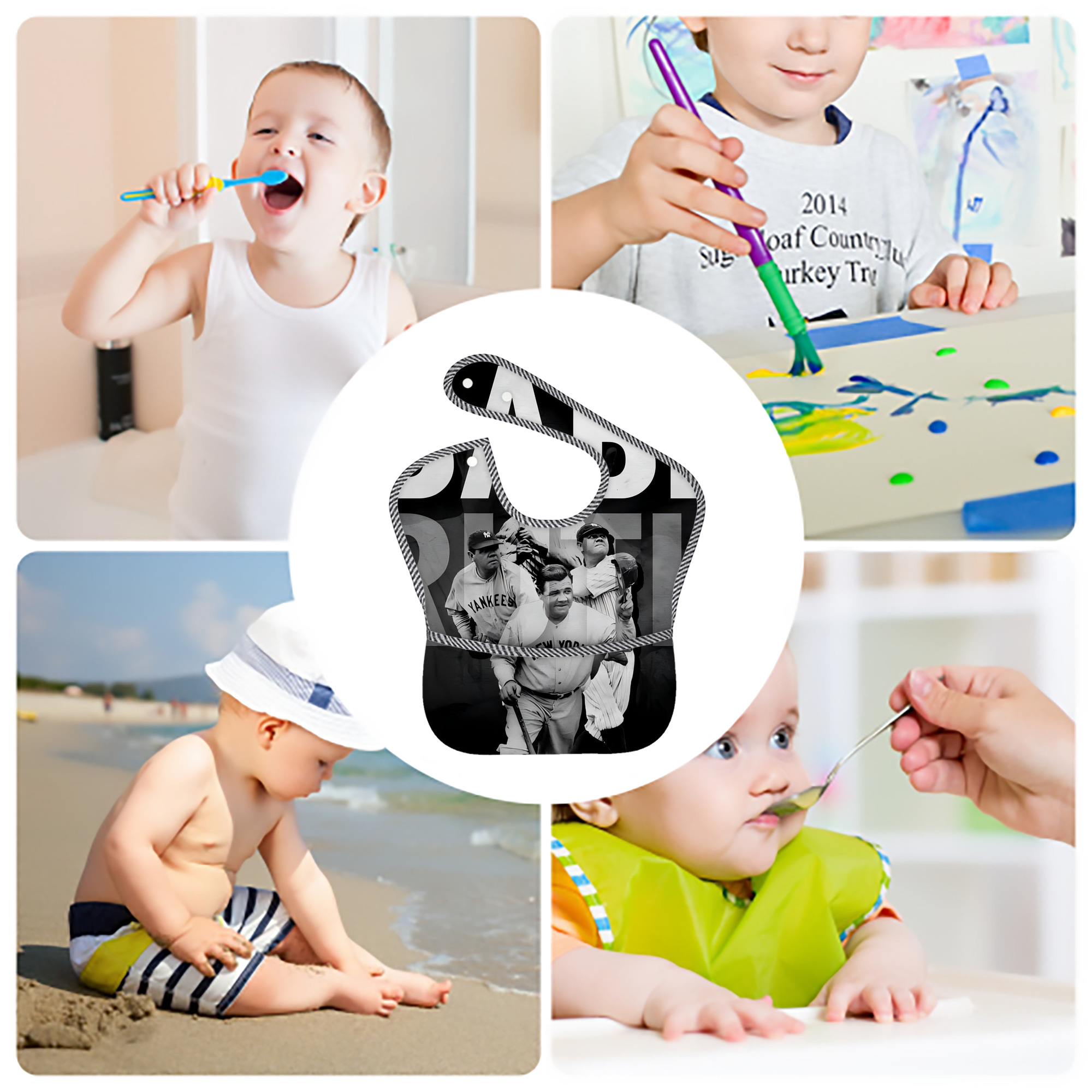 Babe Ruth 22 Adjustable Waterproof Toddler Bib – Full-Print Durable Polyester – Foldable Crumb Pocket – Easy Snap Closure – Soft