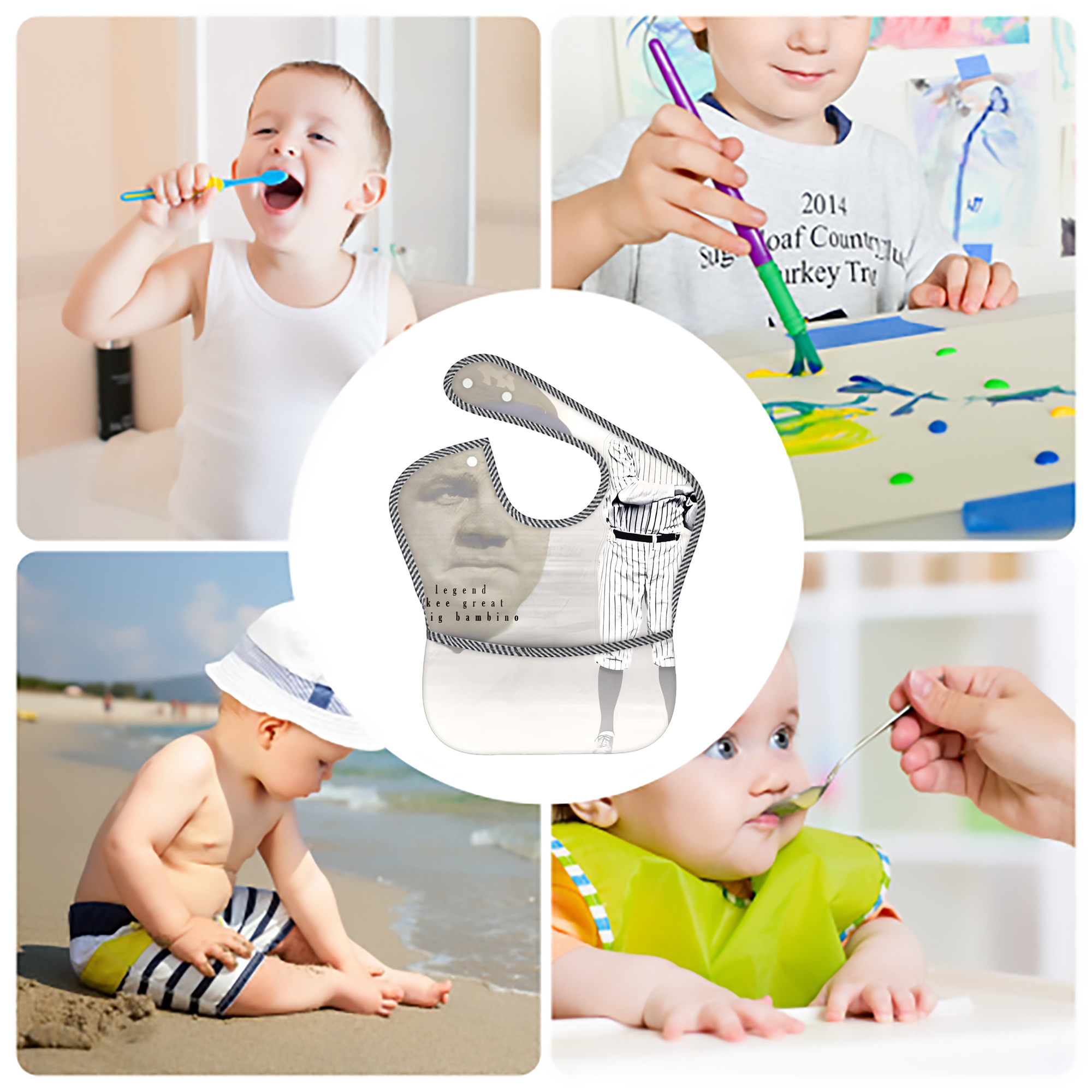 Babe Ruth 25 Adjustable Waterproof Toddler Bib – Full-Print Durable Polyester – Foldable Crumb Pocket – Easy Snap Closure – Soft