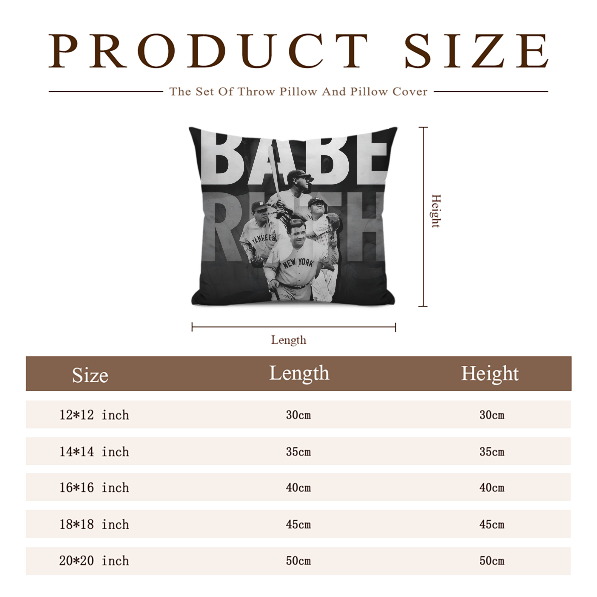 Babe Ruth 22 Soft Polyester Pillow Cover With Insert – Double-Sided Design, Invisible Zipper, Durable & Breathable – Easy Care Cushion Set