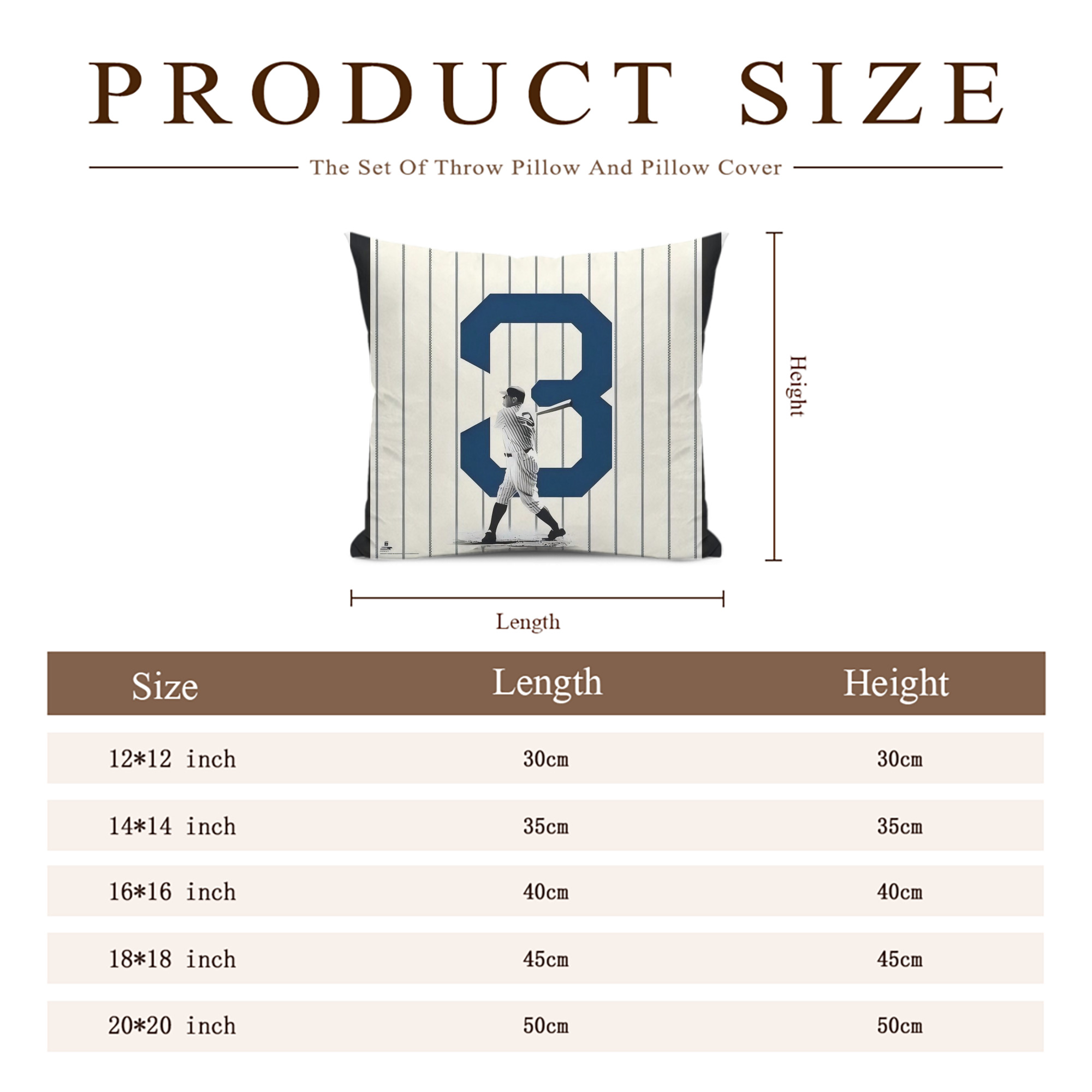 Babe Ruth 26 Soft Polyester Pillow Cover With Insert – Double-Sided Design, Invisible Zipper, Durable & Breathable – Easy Care Cushion Set