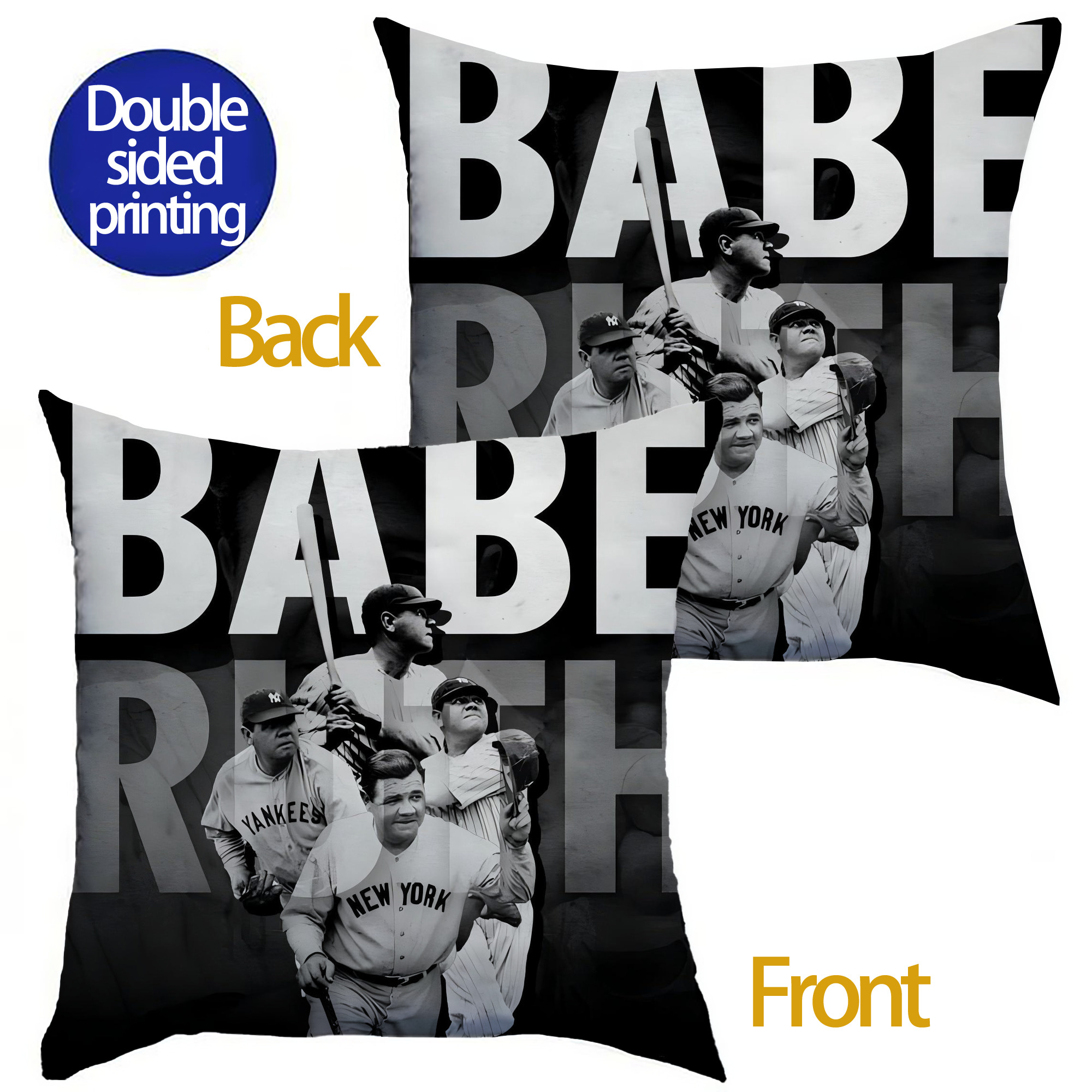 Babe Ruth 22 Soft Polyester Pillow Cover With Insert – Double-Sided Design, Invisible Zipper, Durable & Breathable – Easy Care Cushion Set