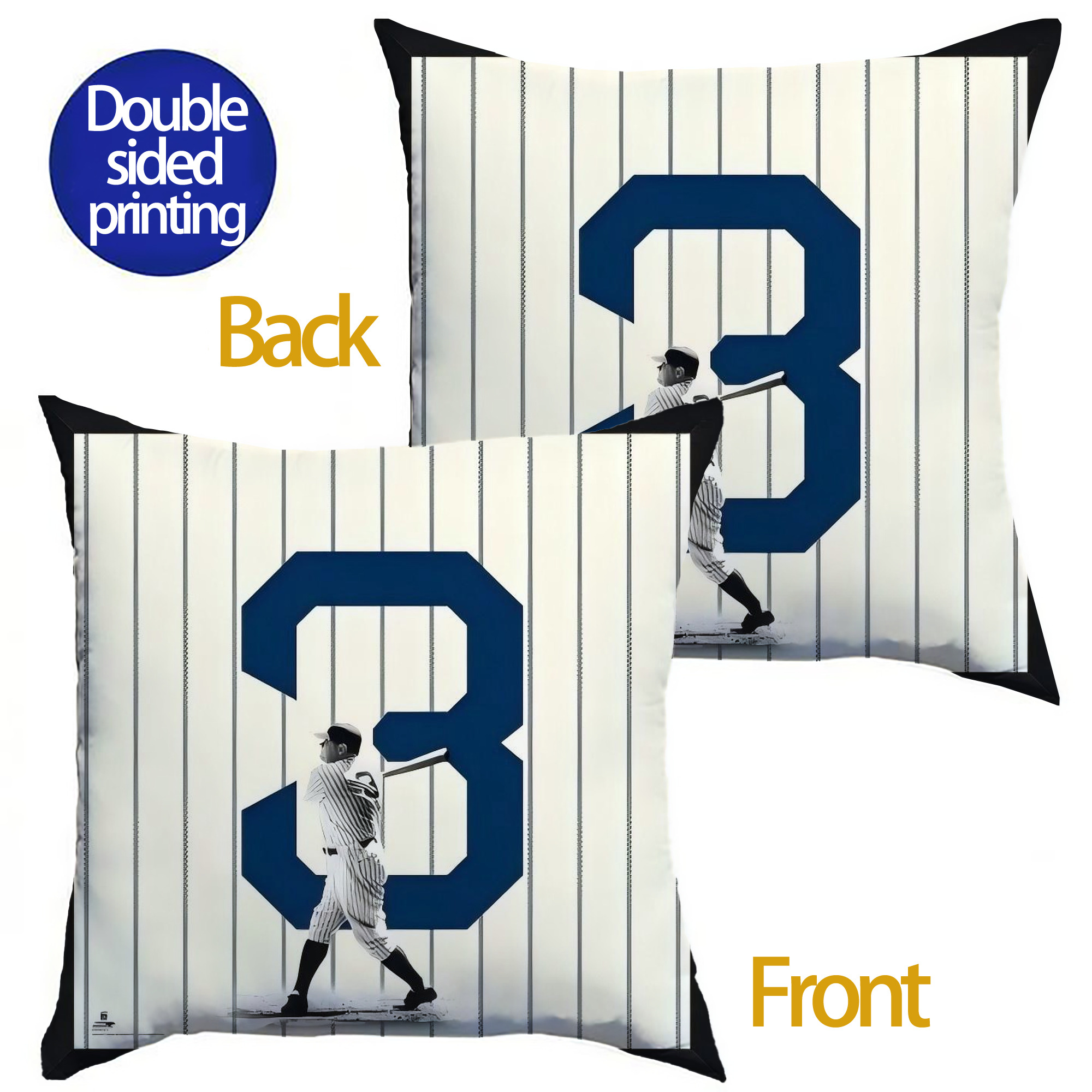 Babe Ruth 26 Soft Polyester Pillow Cover With Insert – Double-Sided Design, Invisible Zipper, Durable & Breathable – Easy Care Cushion Set