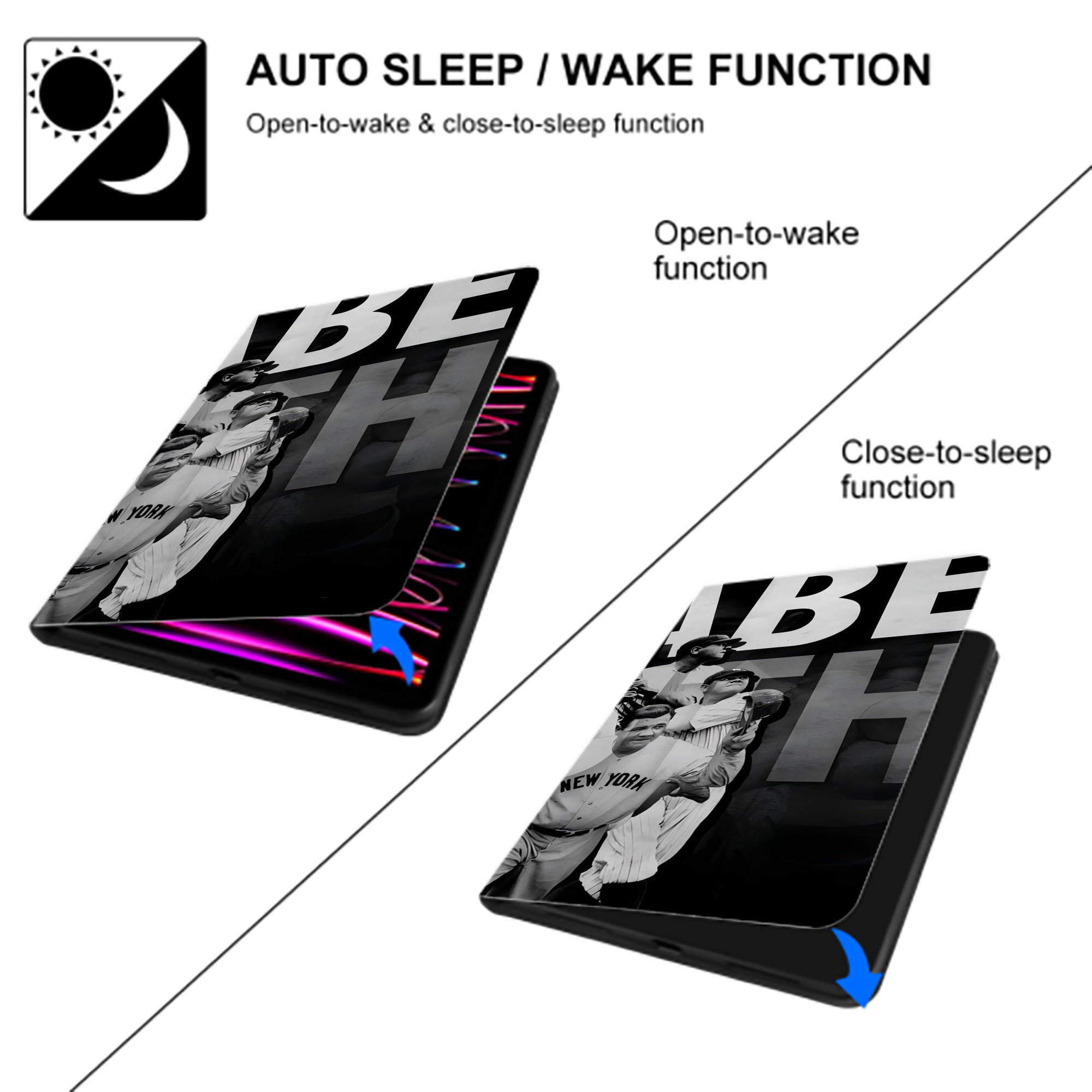 Babe Ruth 22 IPad Case Without Pencil Slot – Book-Style Cover With PU Leather & TPU – Slim, Durable, Scratch-Resistant, Full Protection & Easy Access