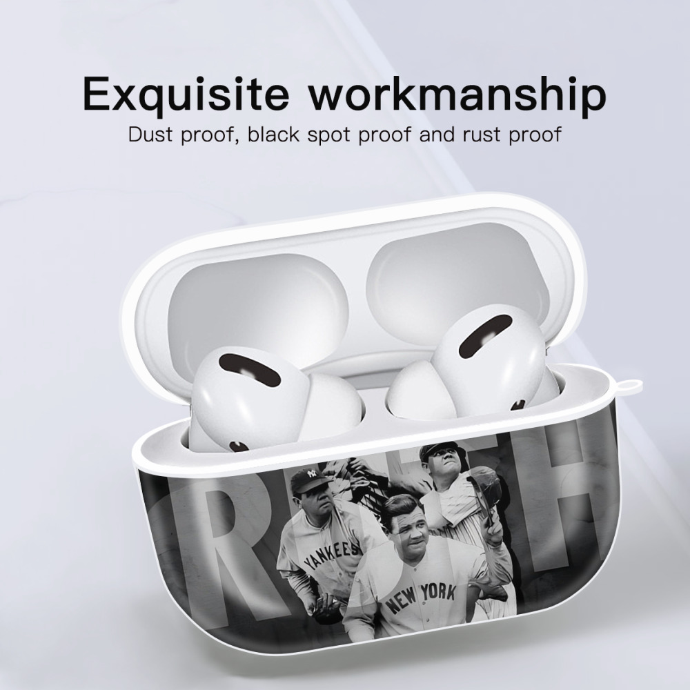 Babe Ruth 22 AirPods Pro Hard Case White With Keychain, Durable Flexible PC, Precise Cutouts, Anti-Fingerprint, Yellowing & Scratch Resistant, Full Protection, Washable