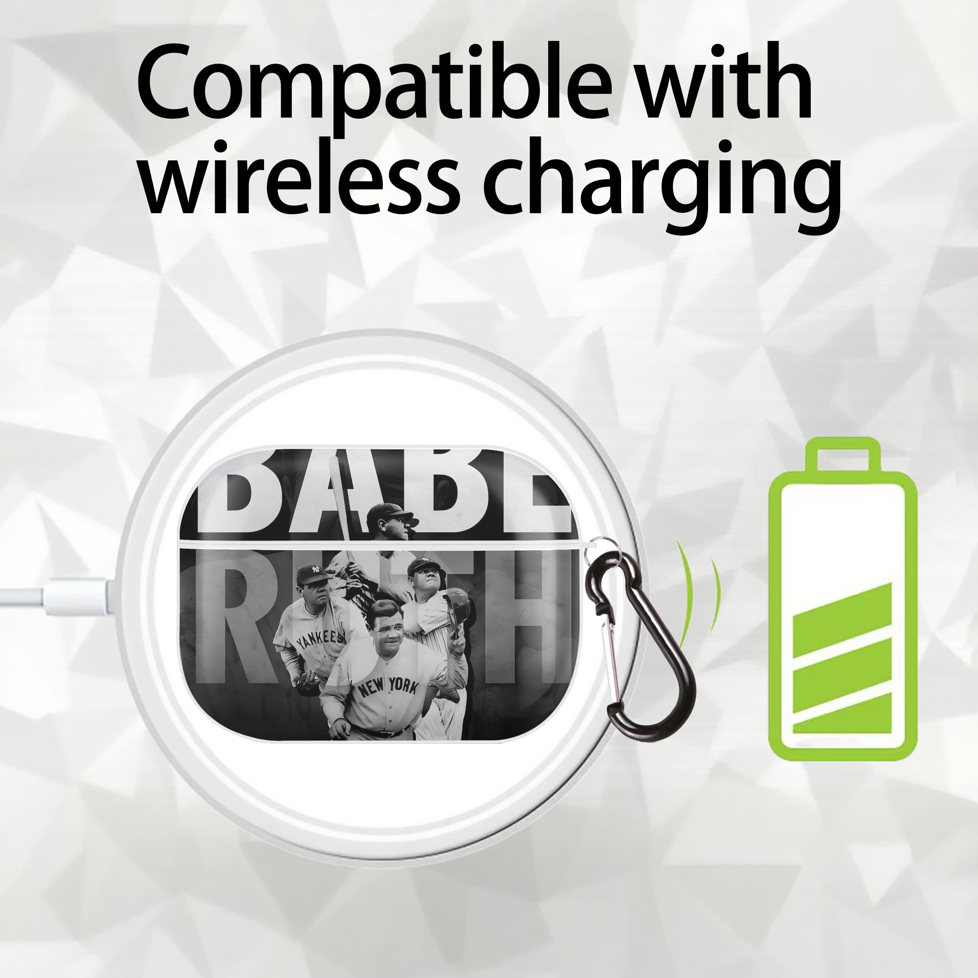 Babe Ruth 22 AirPods Pro Hard Case White With Keychain, Durable Flexible PC, Precise Cutouts, Anti-Fingerprint, Yellowing & Scratch Resistant, Full Protection, Washable