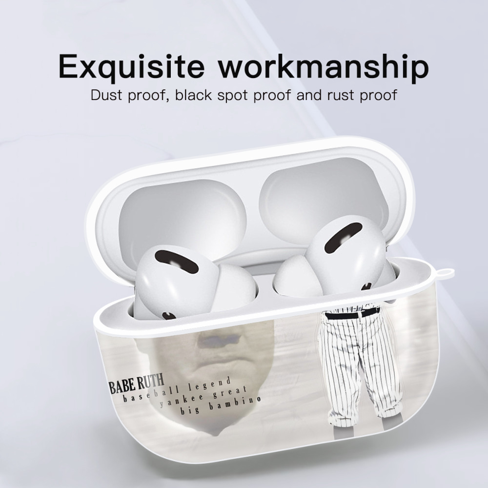 Babe Ruth 25 AirPods Pro Hard Case White With Keychain, Durable Flexible PC, Precise Cutouts, Anti-Fingerprint, Yellowing & Scratch Resistant, Full Protection, Washable