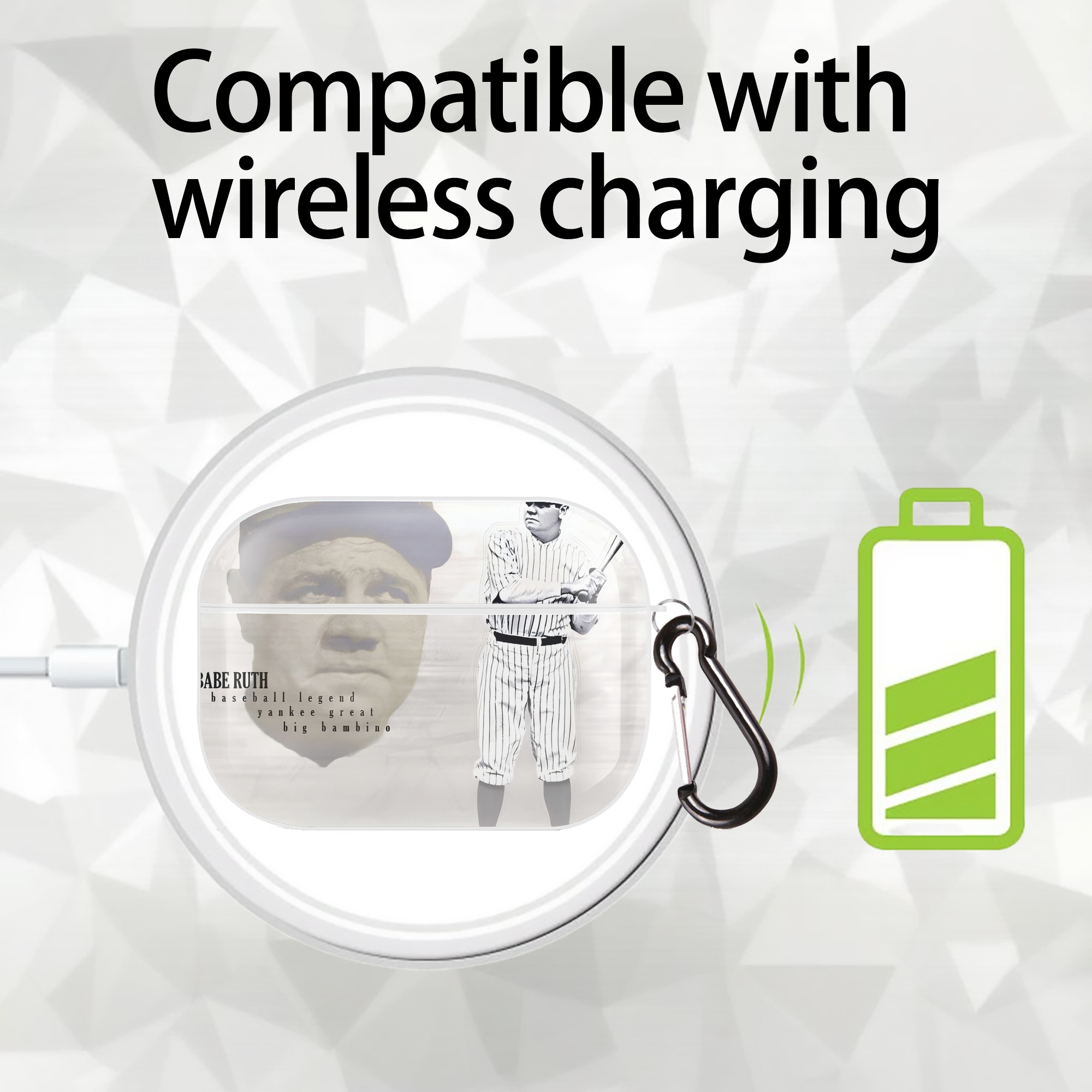 Babe Ruth 25 AirPods Pro Hard Case White With Keychain, Durable Flexible PC, Precise Cutouts, Anti-Fingerprint, Yellowing & Scratch Resistant, Full Protection, Washable