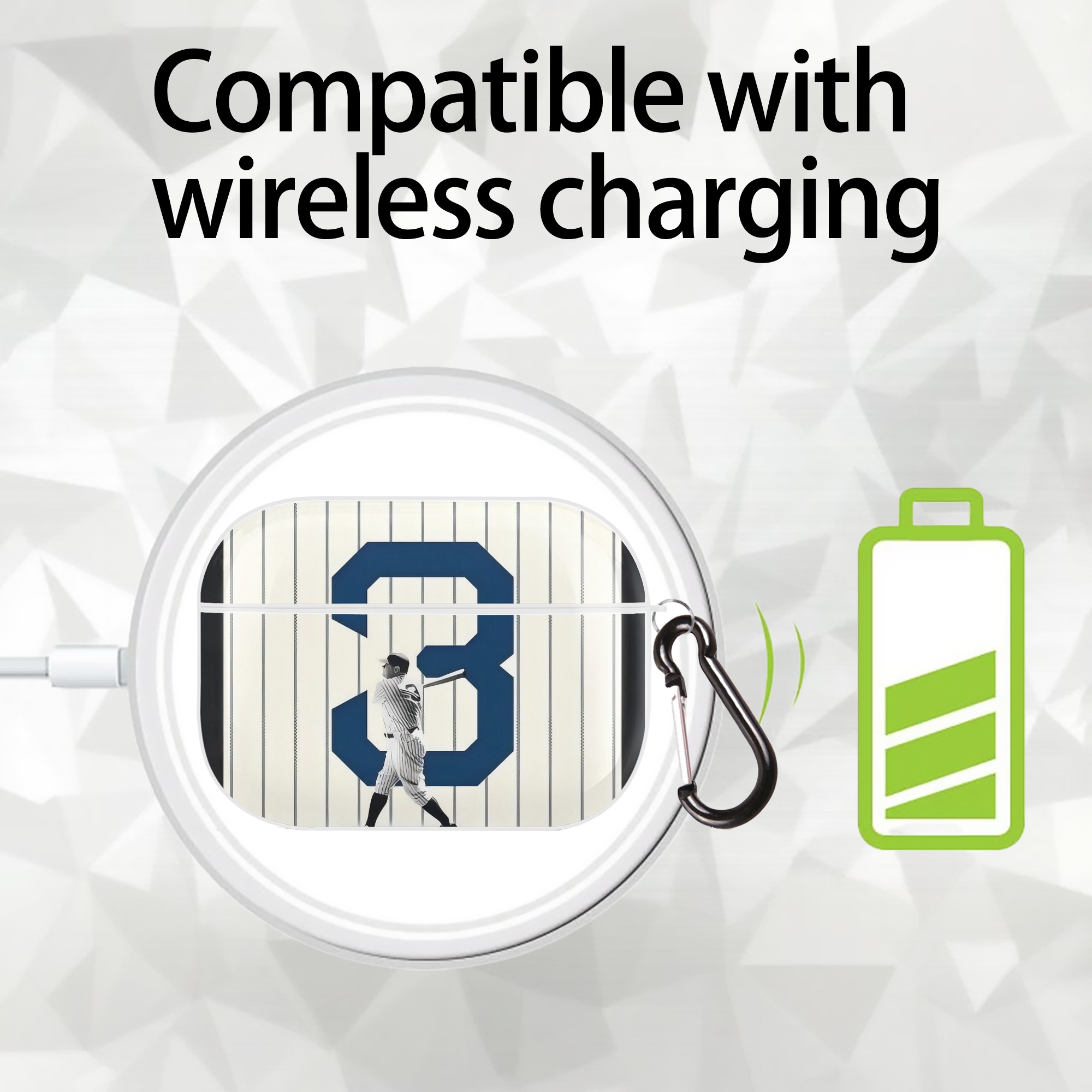 Babe Ruth 26 AirPods Pro Hard Case White With Keychain, Durable Flexible PC, Precise Cutouts, Anti-Fingerprint, Yellowing & Scratch Resistant, Full Protection, Washable