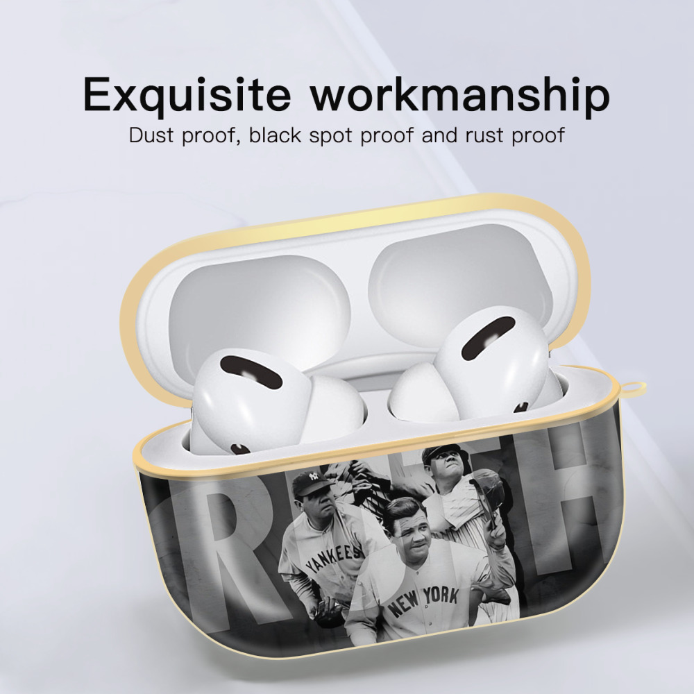 Babe Ruth 22 Luxury Gold AirPods Pro Case With Keychain, Flexible PC Material, Full Protection, Precise Cutouts, Anti-Fingerprint, Washable, Durable Design