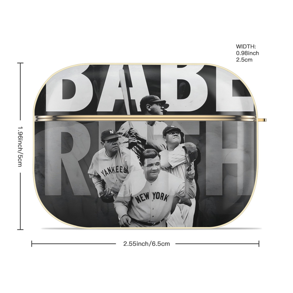 Babe Ruth 22 Luxury Gold AirPods Pro Case With Keychain, Flexible PC Material, Full Protection, Precise Cutouts, Anti-Fingerprint, Washable, Durable Design