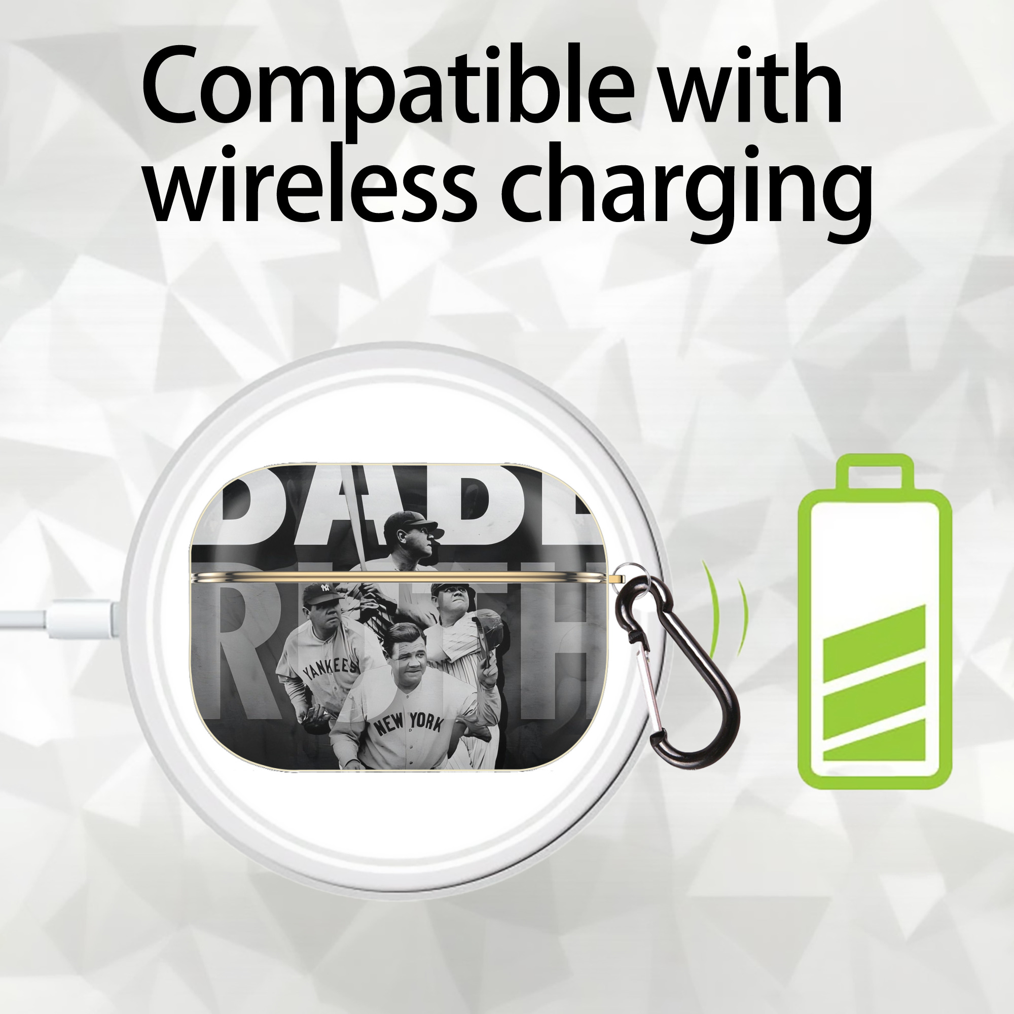 Babe Ruth 22 Luxury Gold AirPods Pro Case With Keychain, Flexible PC Material, Full Protection, Precise Cutouts, Anti-Fingerprint, Washable, Durable Design