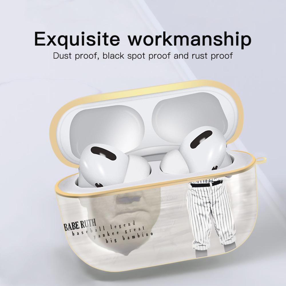 Babe Ruth 25 Luxury Gold AirPods Pro Case With Keychain, Flexible PC Material, Full Protection, Precise Cutouts, Anti-Fingerprint, Washable, Durable Design