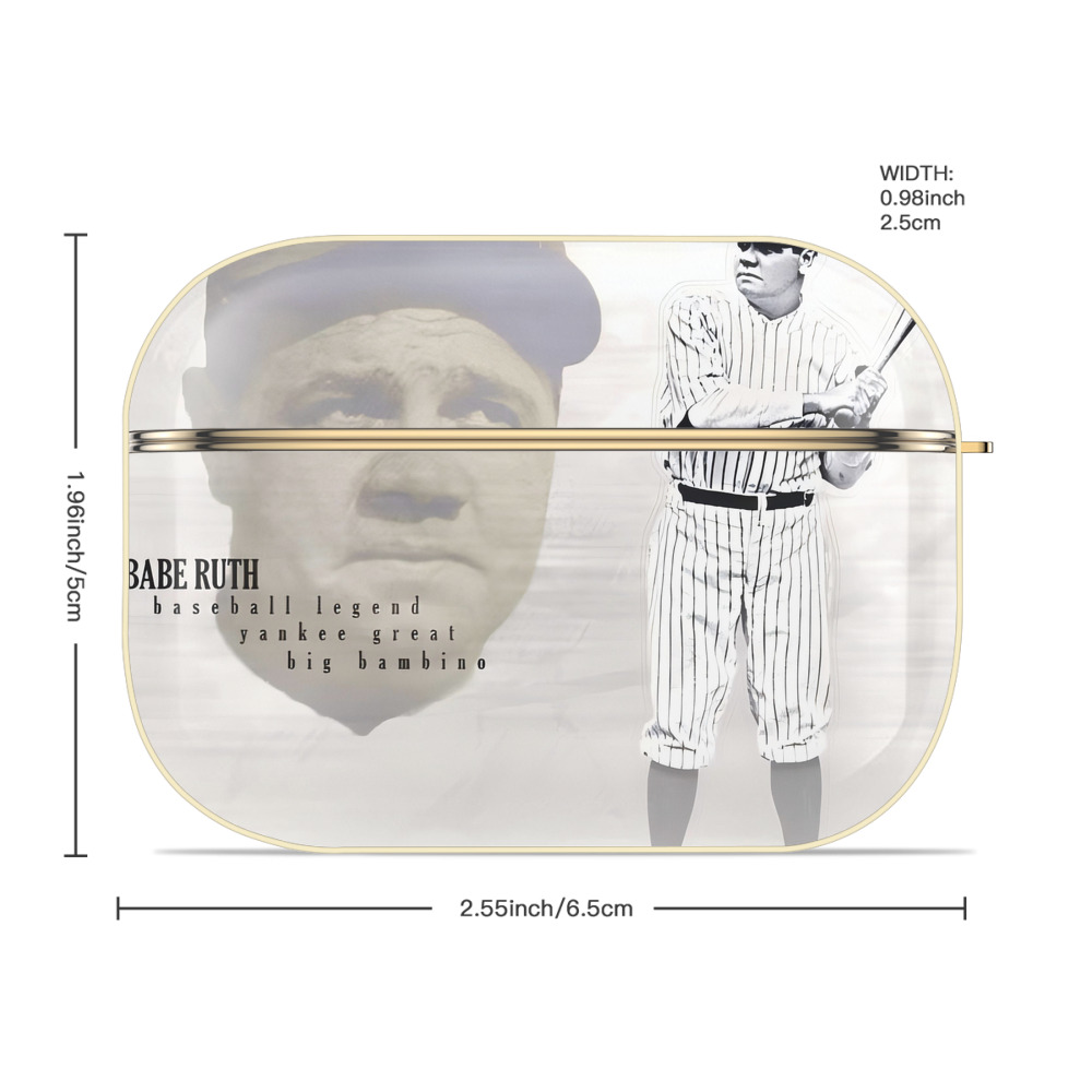 Babe Ruth 25 Luxury Gold AirPods Pro Case With Keychain, Flexible PC Material, Full Protection, Precise Cutouts, Anti-Fingerprint, Washable, Durable Design