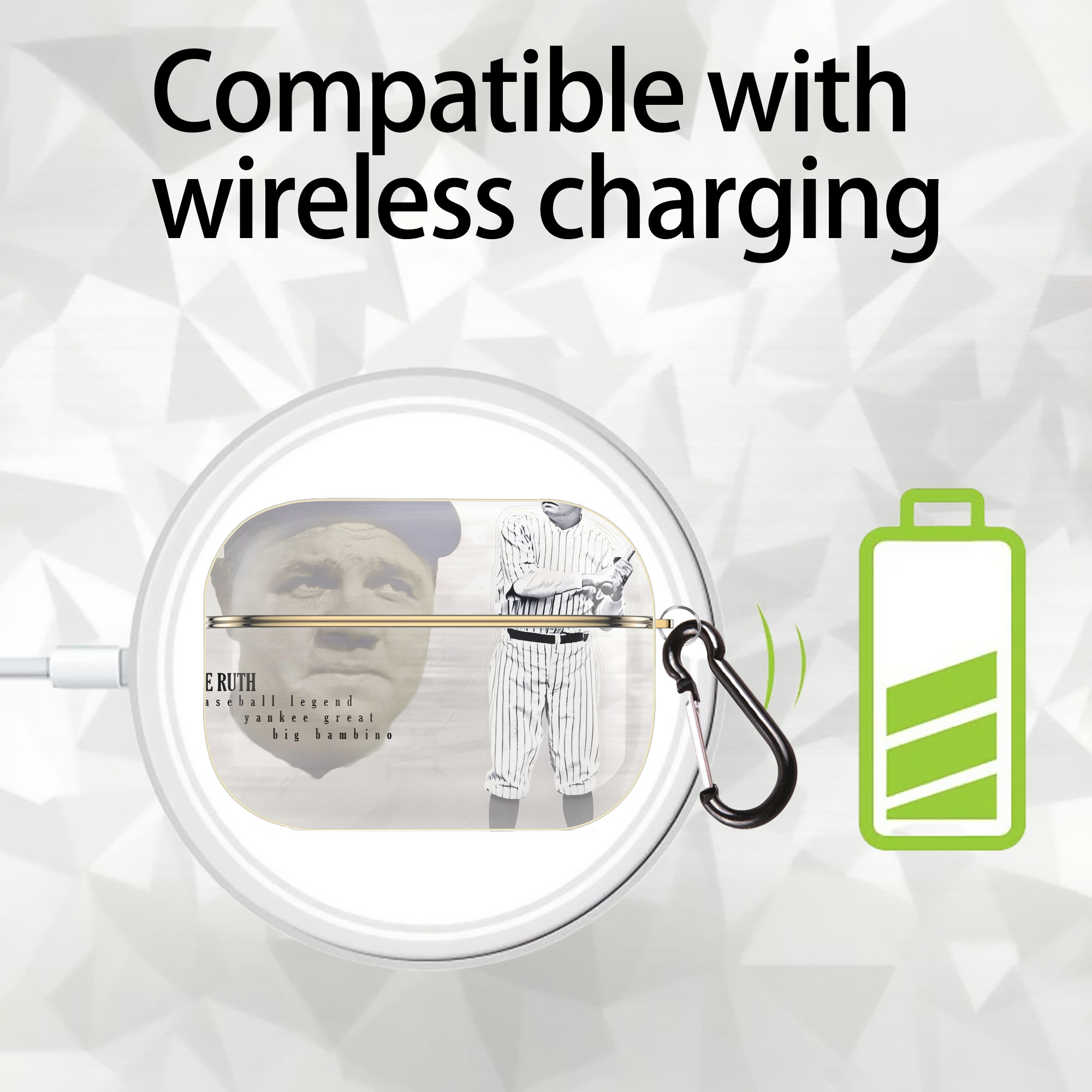 Babe Ruth 25 Luxury Gold AirPods Pro Case With Keychain, Flexible PC Material, Full Protection, Precise Cutouts, Anti-Fingerprint, Washable, Durable Design