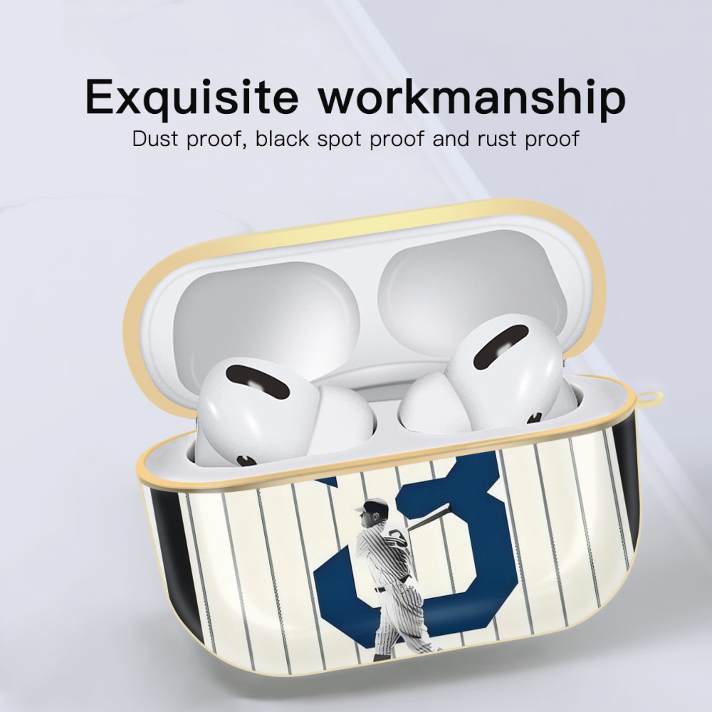 Babe Ruth 26 Luxury Gold AirPods Pro Case With Keychain, Flexible PC Material, Full Protection, Precise Cutouts, Anti-Fingerprint, Washable, Durable Design