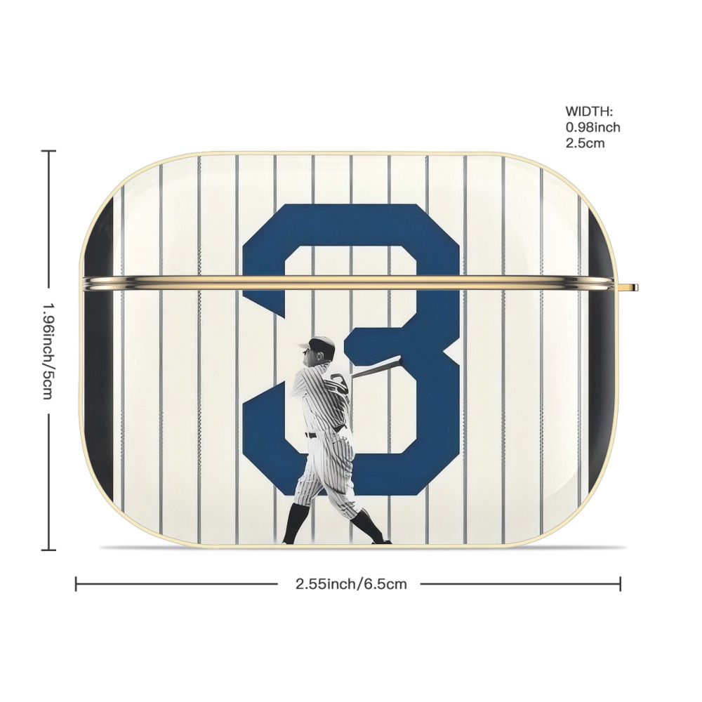 Babe Ruth 26 Luxury Gold AirPods Pro Case With Keychain, Flexible PC Material, Full Protection, Precise Cutouts, Anti-Fingerprint, Washable, Durable Design