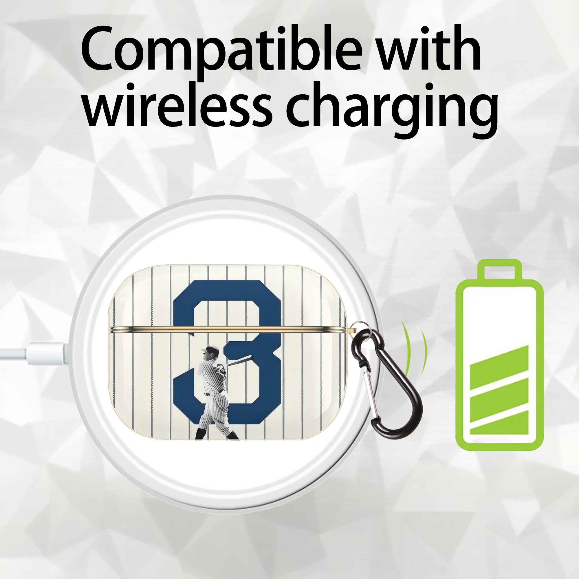 Babe Ruth 26 Luxury Gold AirPods Pro Case With Keychain, Flexible PC Material, Full Protection, Precise Cutouts, Anti-Fingerprint, Washable, Durable Design