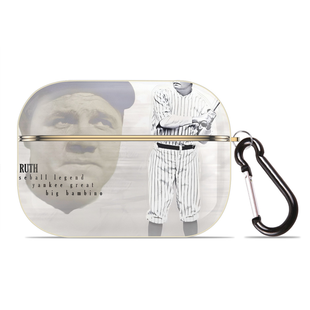Babe Ruth 25 Luxury Gold AirPods Pro Case With Keychain, Flexible PC Material, Full Protection, Precise Cutouts, Anti-Fingerprint, Washable, Durable Design
