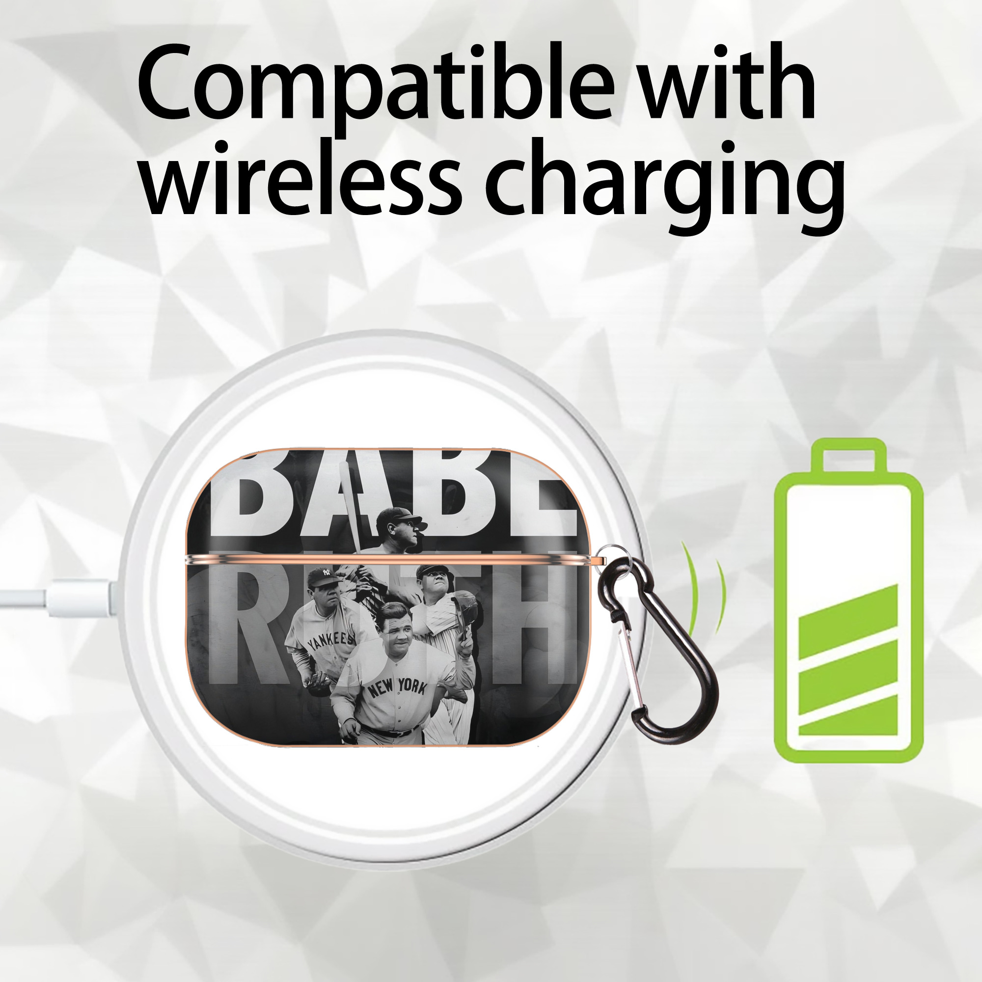 Babe Ruth 22 AirPods Pro Protective Case Rose Gold, Flexible PC Material, Precise Fit, Anti-Slip Cover, Full Protection, Fingerprint Resistant, Washable With Keychain