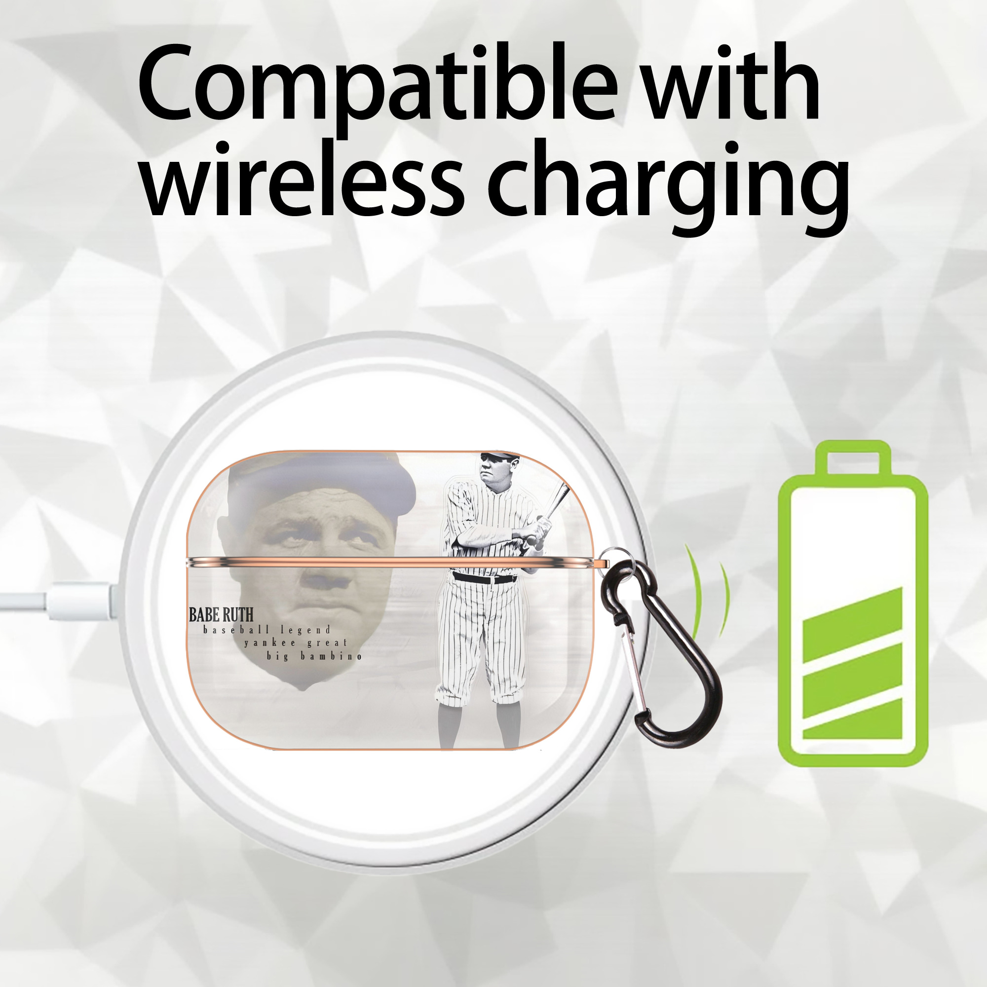 Babe Ruth 25 AirPods Pro Protective Case Rose Gold, Flexible PC Material, Precise Fit, Anti-Slip Cover, Full Protection, Fingerprint Resistant, Washable With Keychain