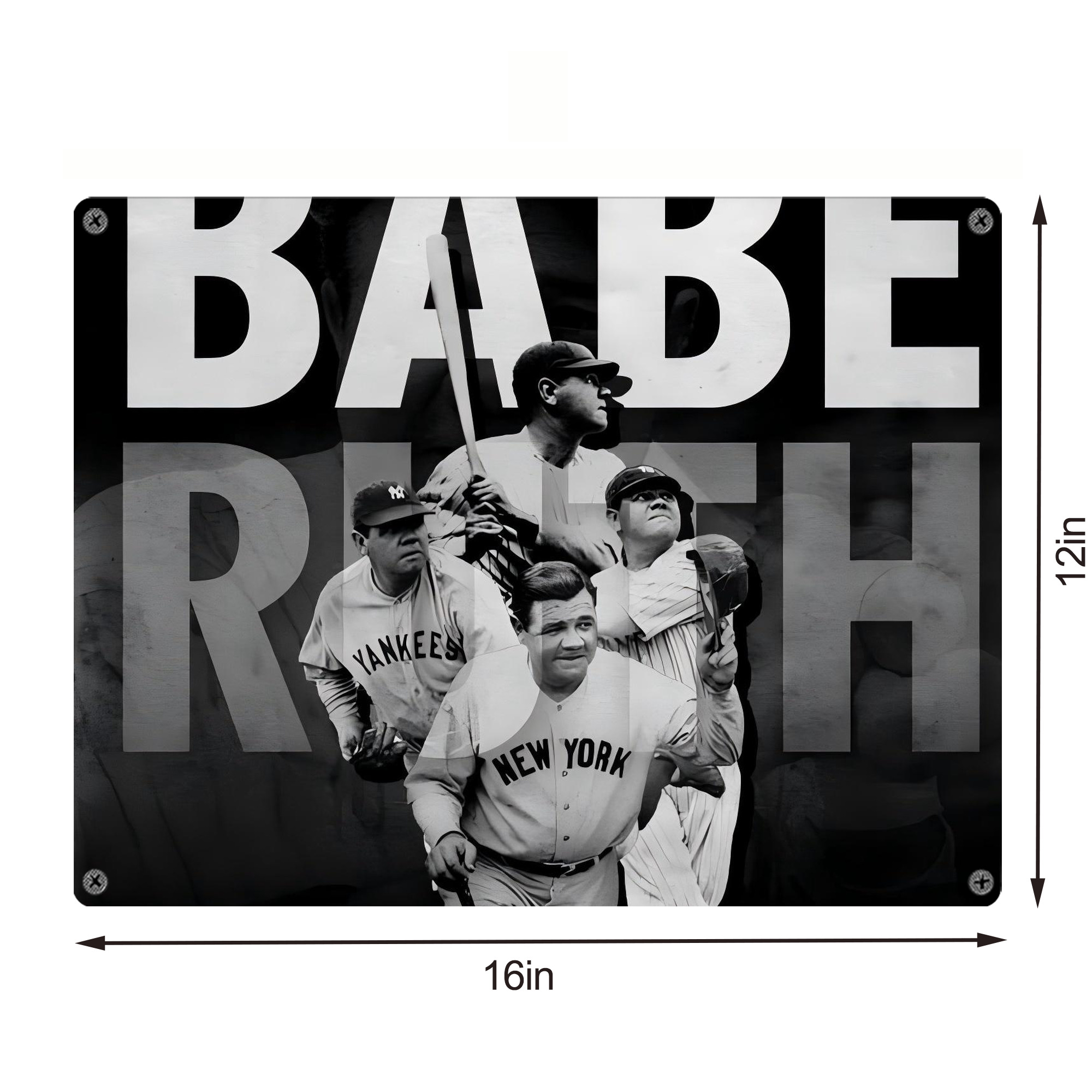 Babe Ruth 22 Vintage Metal Tin Sign 16x12 – Full-Print Iron Wall Decor – Durable, Fade-Resistant – Easy To Hang – Ideal For Home, Bar, Kitchen & Office Decor