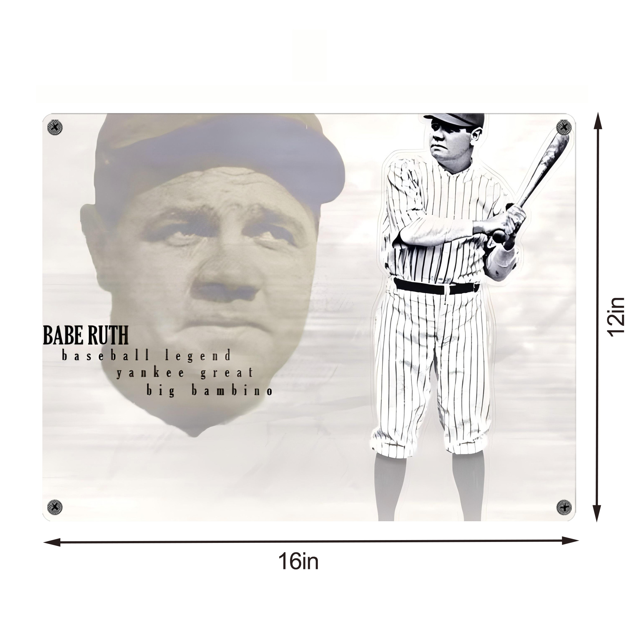 Babe Ruth 25 Vintage Metal Tin Sign 16x12 – Full-Print Iron Wall Decor – Durable, Fade-Resistant – Easy To Hang – Ideal For Home, Bar, Kitchen & Office Decor