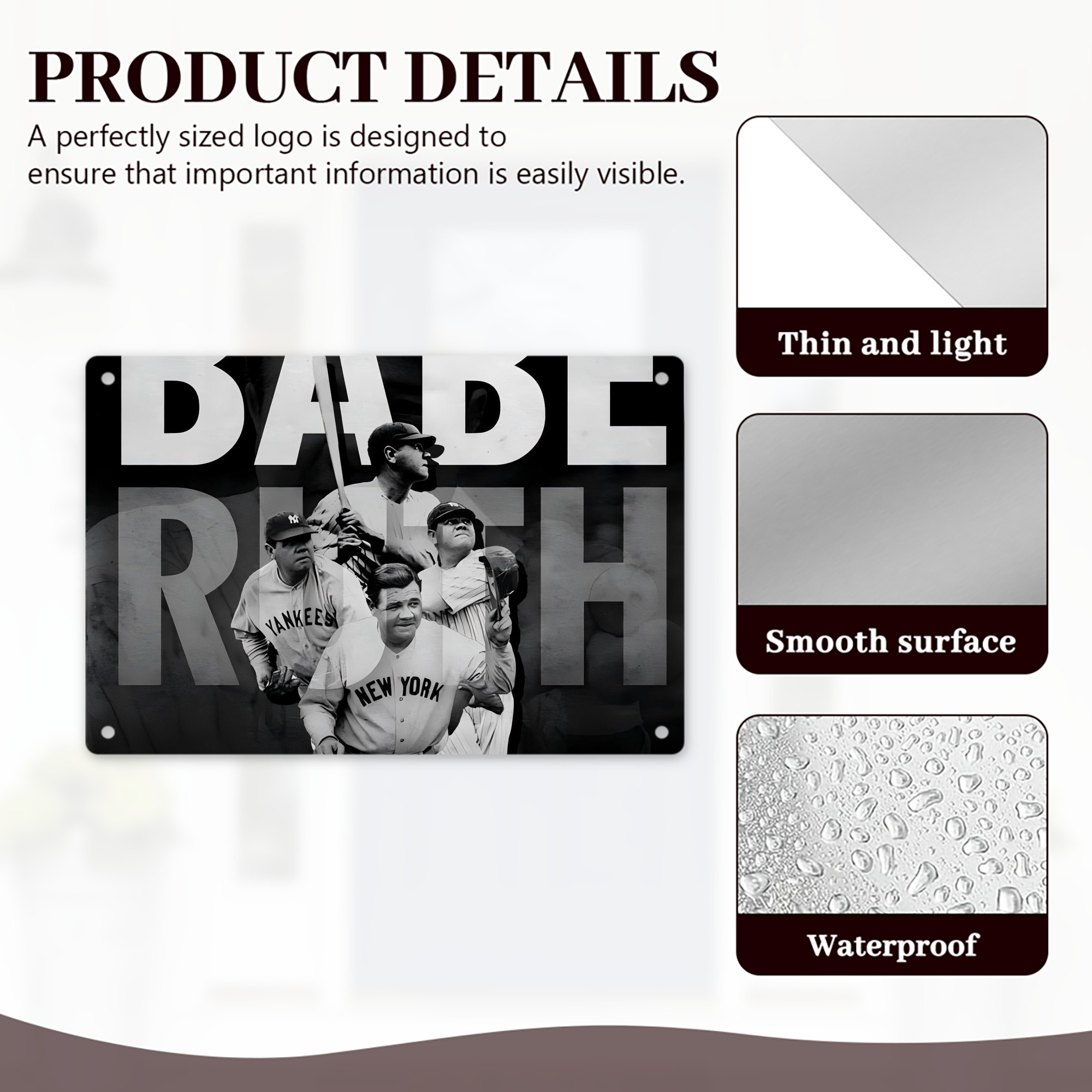 Babe Ruth 22 Decorative Aluminum Plaque – Horizontal Design – Durable, Stylish, Easy To Install – Ideal For Home, Office, Bar, And More