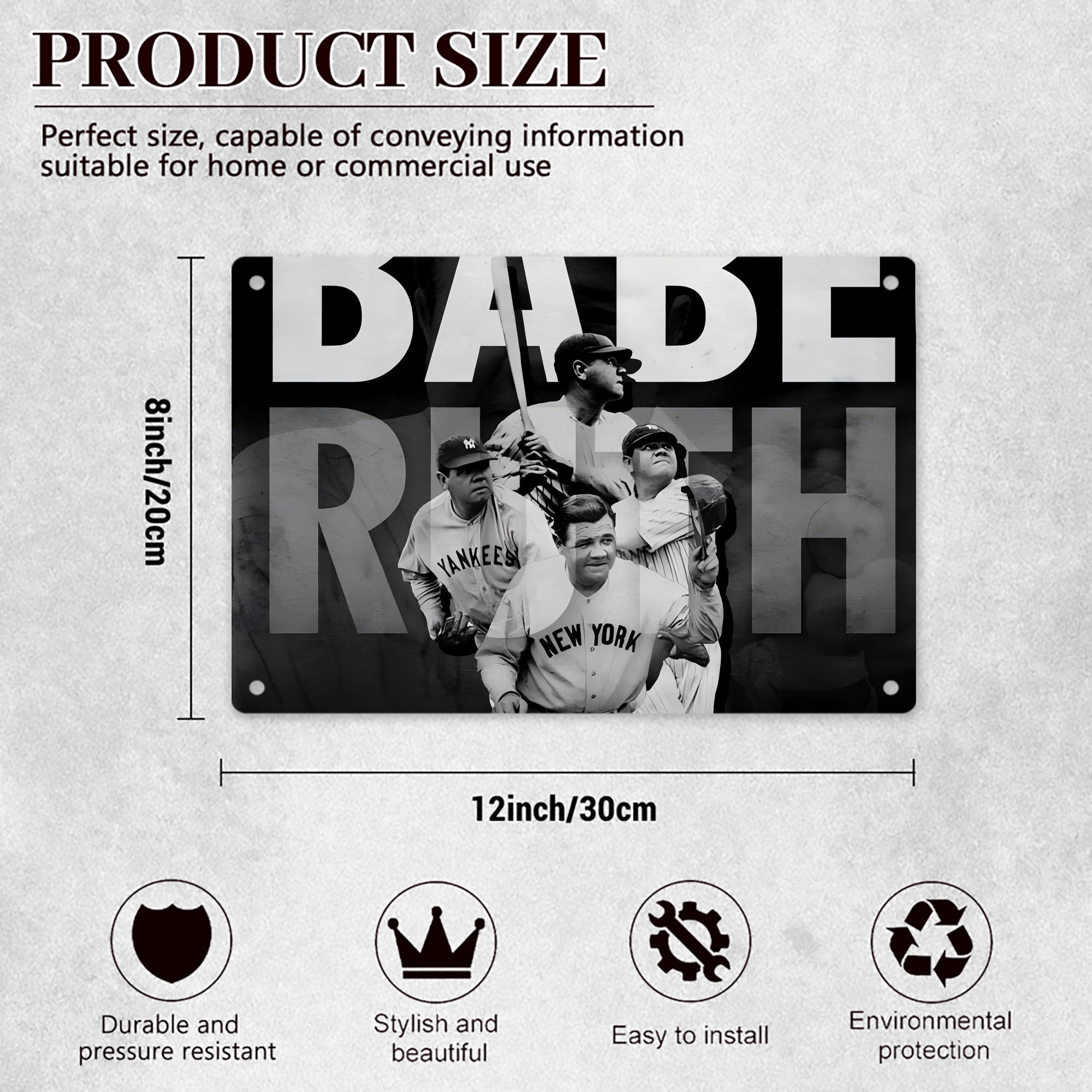 Babe Ruth 22 Decorative Aluminum Plaque – Horizontal Design – Durable, Stylish, Easy To Install – Ideal For Home, Office, Bar, And More
