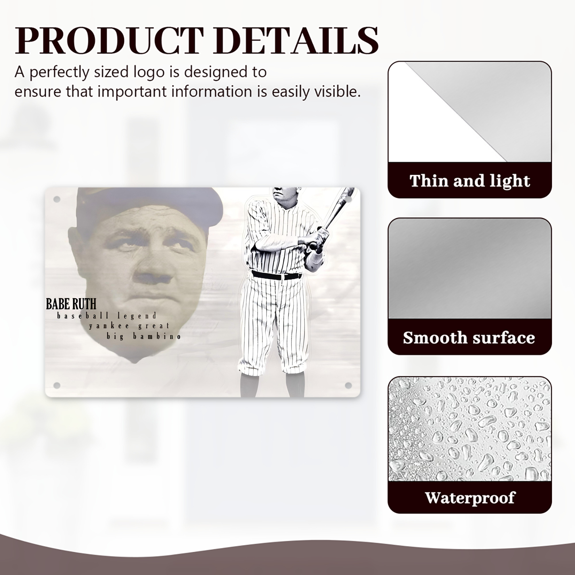 Babe Ruth 25 Decorative Aluminum Plaque – Horizontal Design – Durable, Stylish, Easy To Install – Ideal For Home, Office, Bar, And More